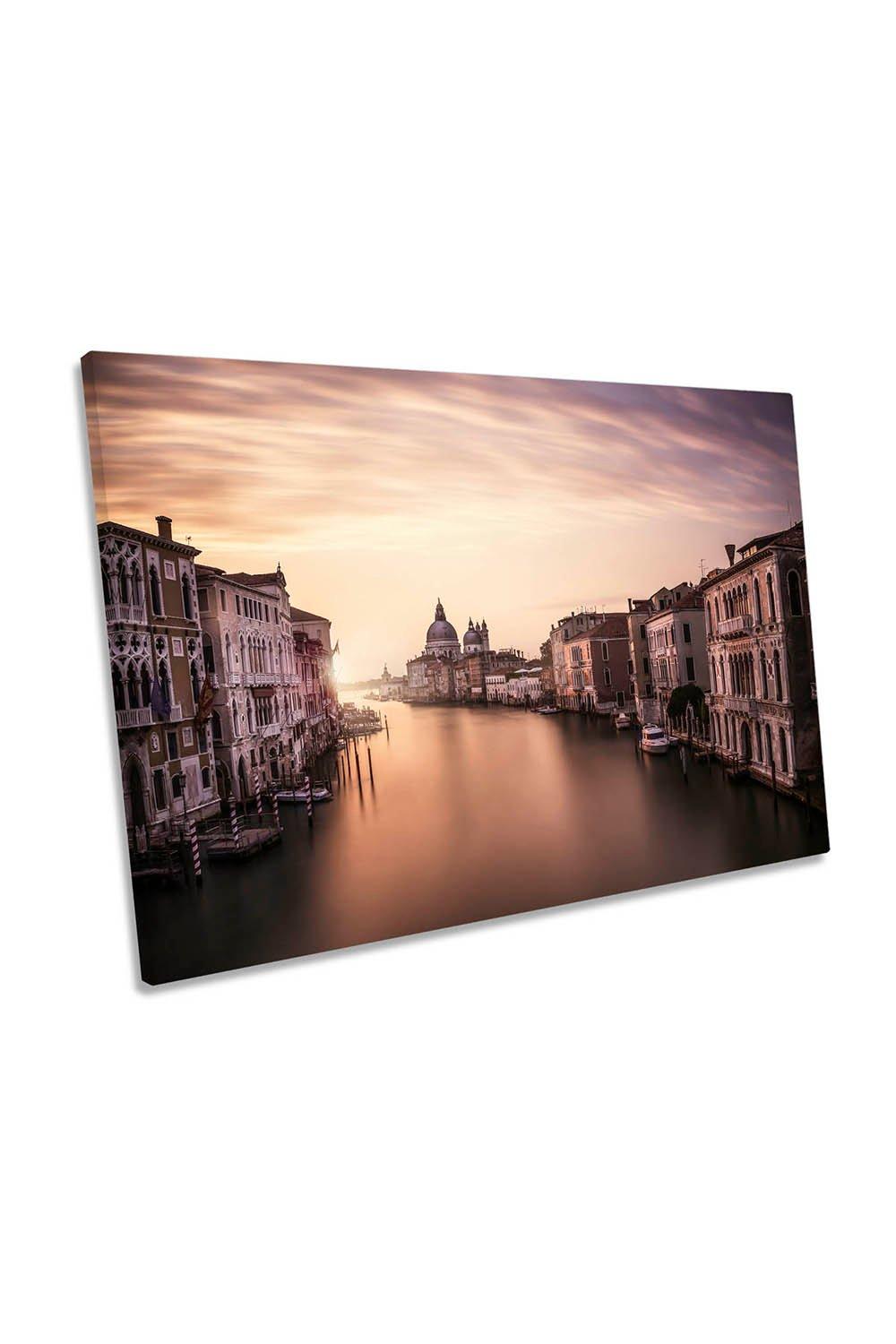 Venice Italy Canal Sunset Orange Canvas Wall Art Picture Print