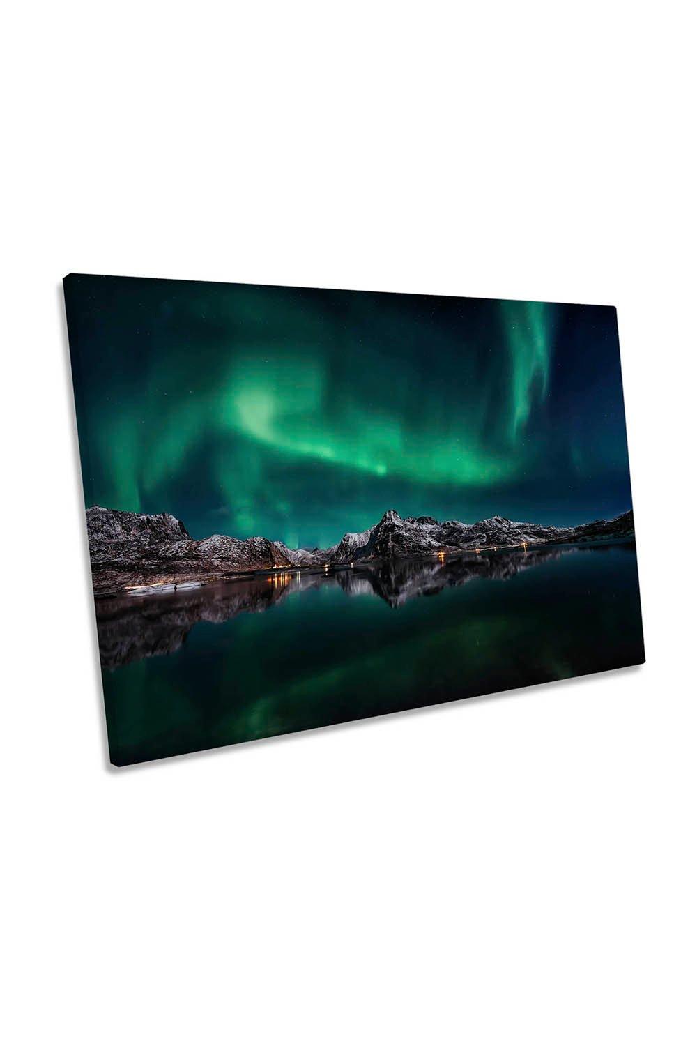 Lofoten Aurora Reflection Northern Lights Canvas Wall Art Picture Print