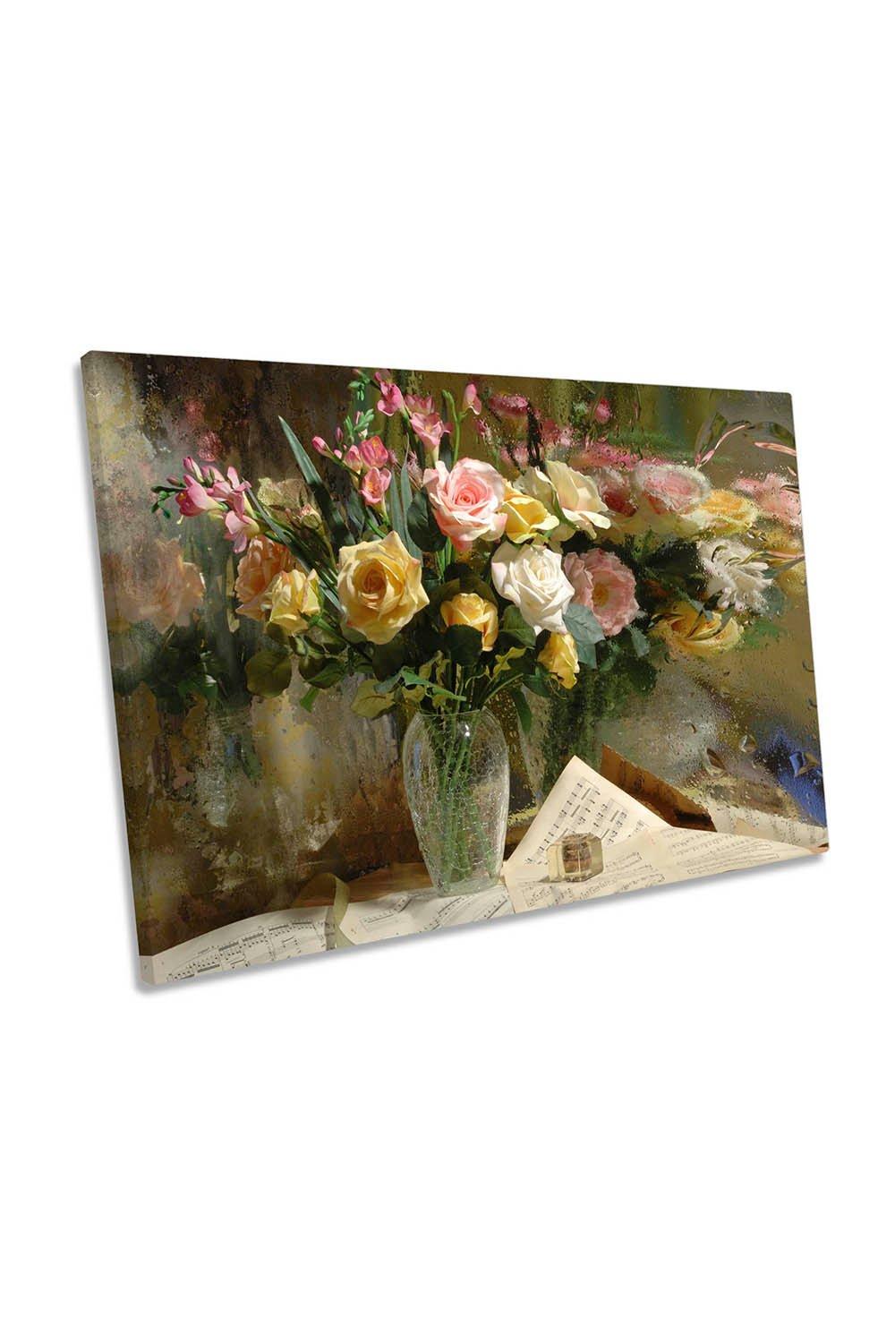 Flower Roses Refection Floral Canvas Wall Art Picture Print