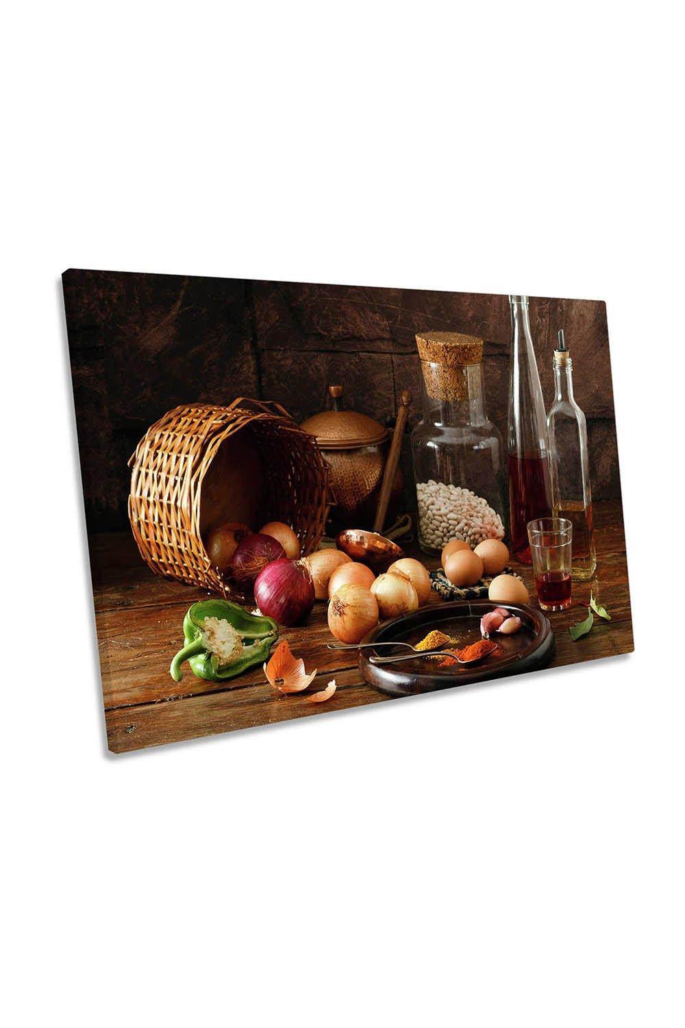 Food Ingredients Basket Kitchen Brown Canvas Wall Art Picture Print
