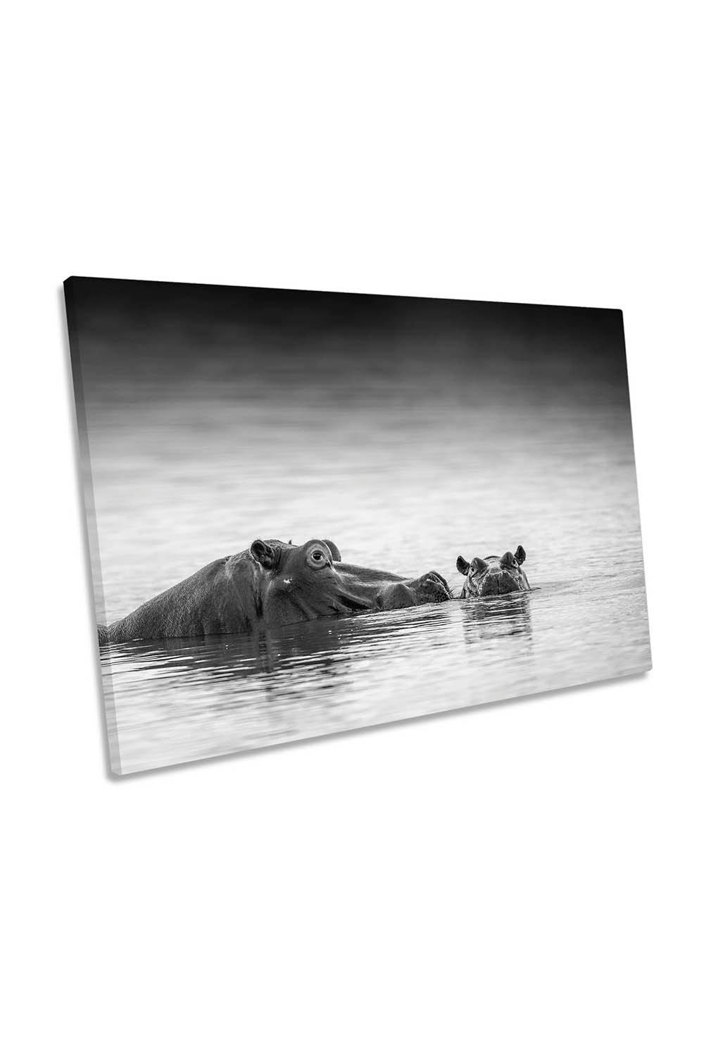 Eye Level Hippos Bathing Canvas Wall Art Picture Print