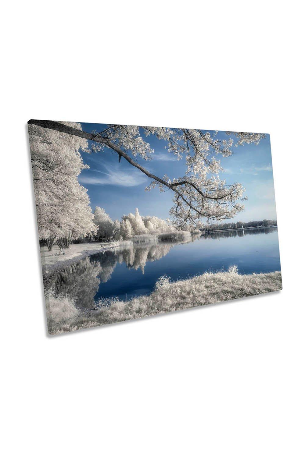 Winter Snow Landscape Lake Canvas Wall Art Picture Print