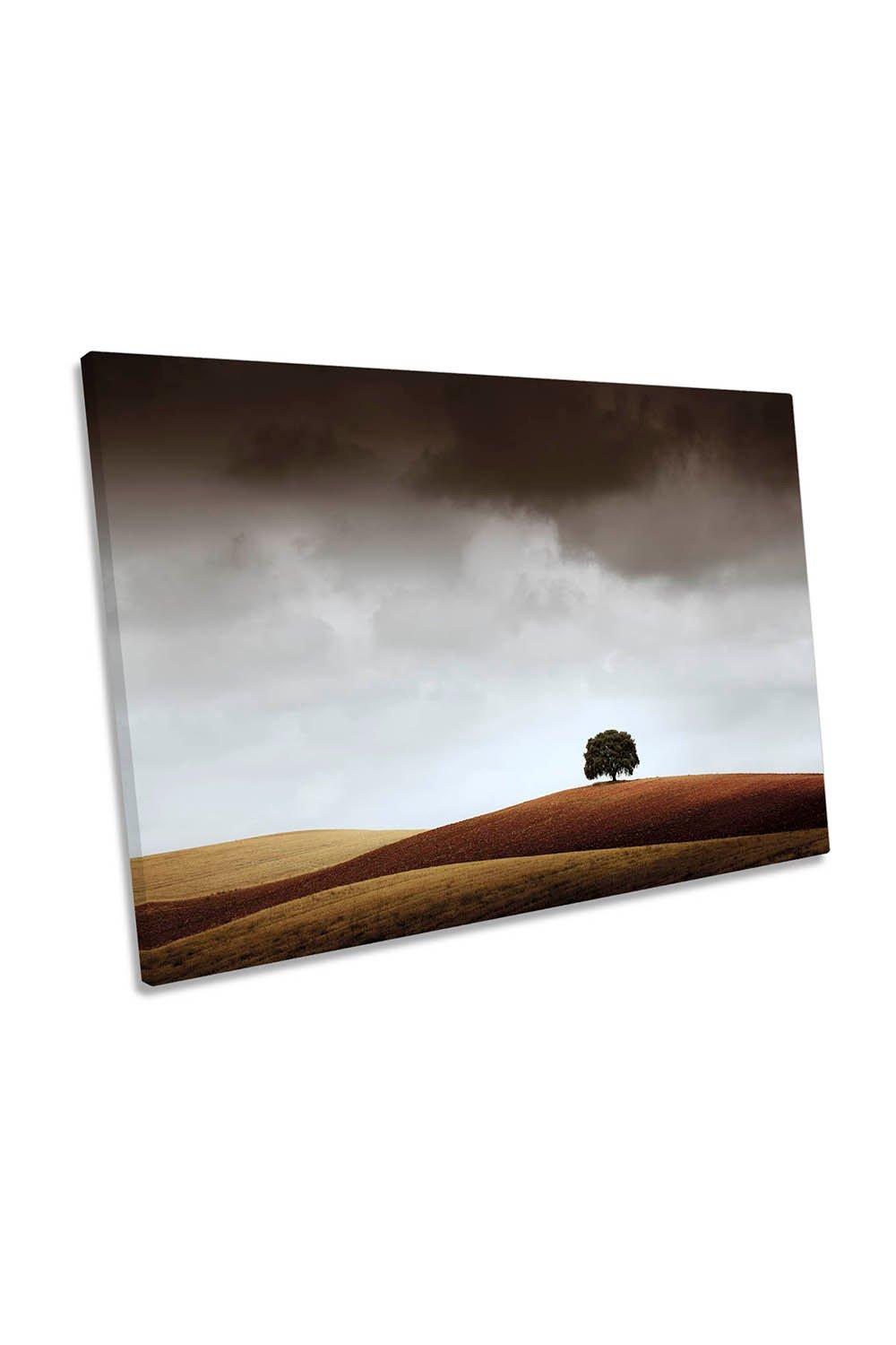 Lonely Tree Hills Landscape Field Canvas Wall Art Picture Print