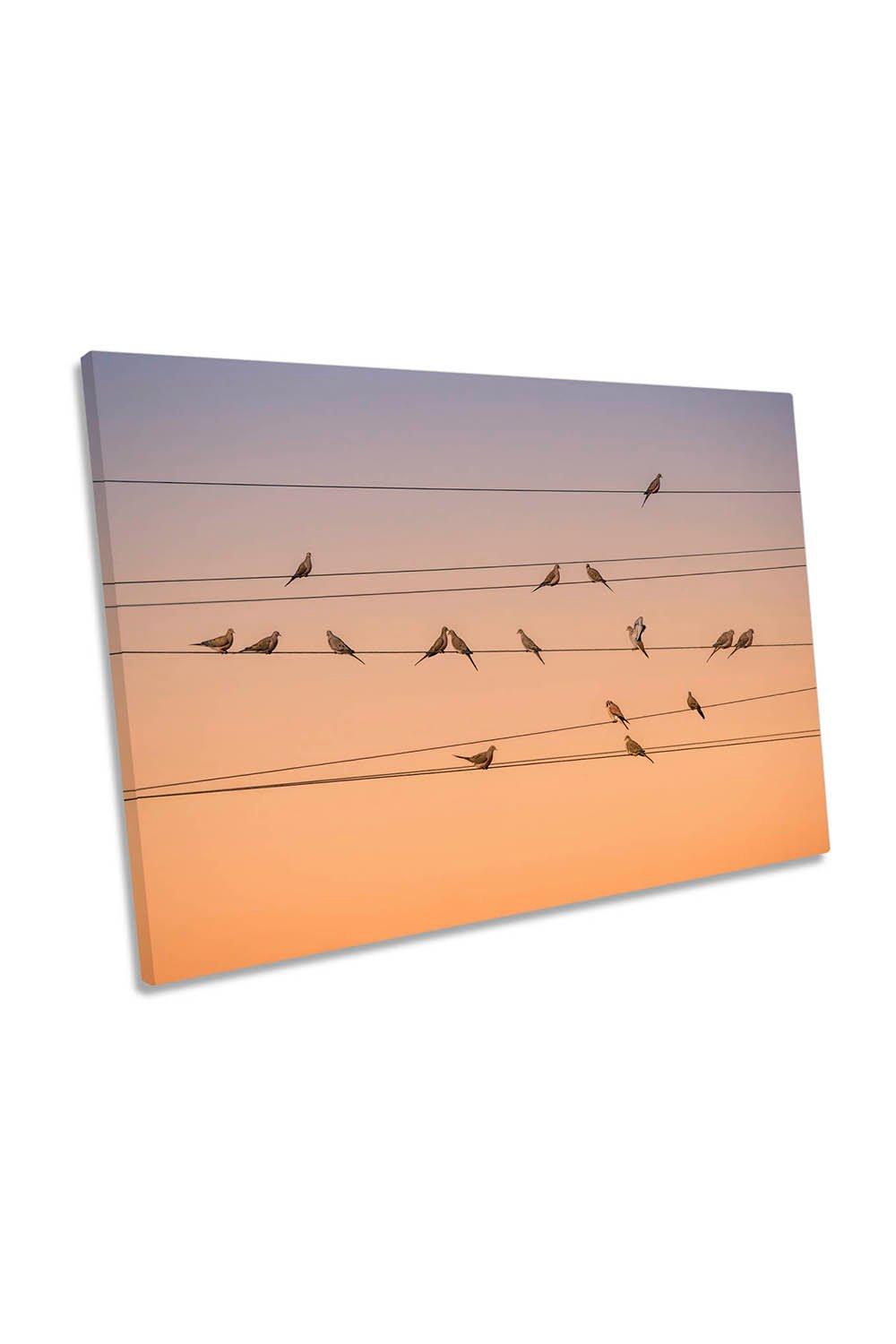 Music of Light Birds on a Wire Sunset Canvas Wall Art Picture Print