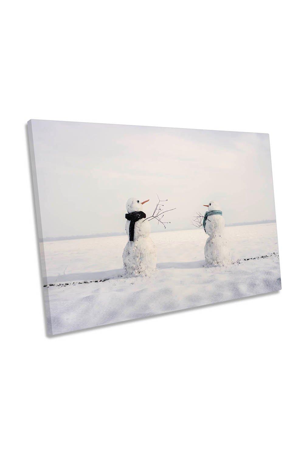 You and I Snowmen Winter Snow Canvas Wall Art Picture Print
