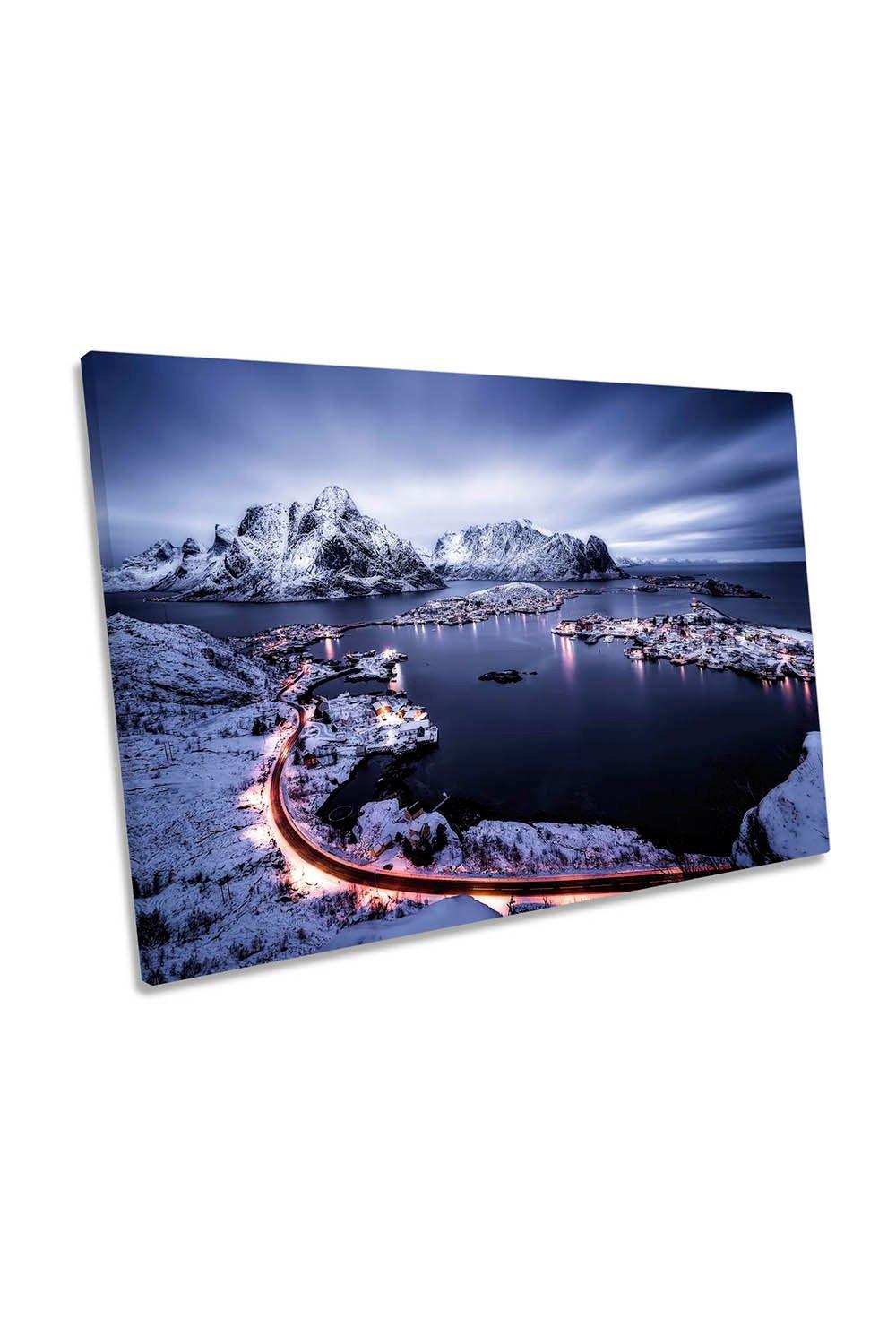 Reine Blue Hour Norway Mountain Canvas Wall Art Picture Print