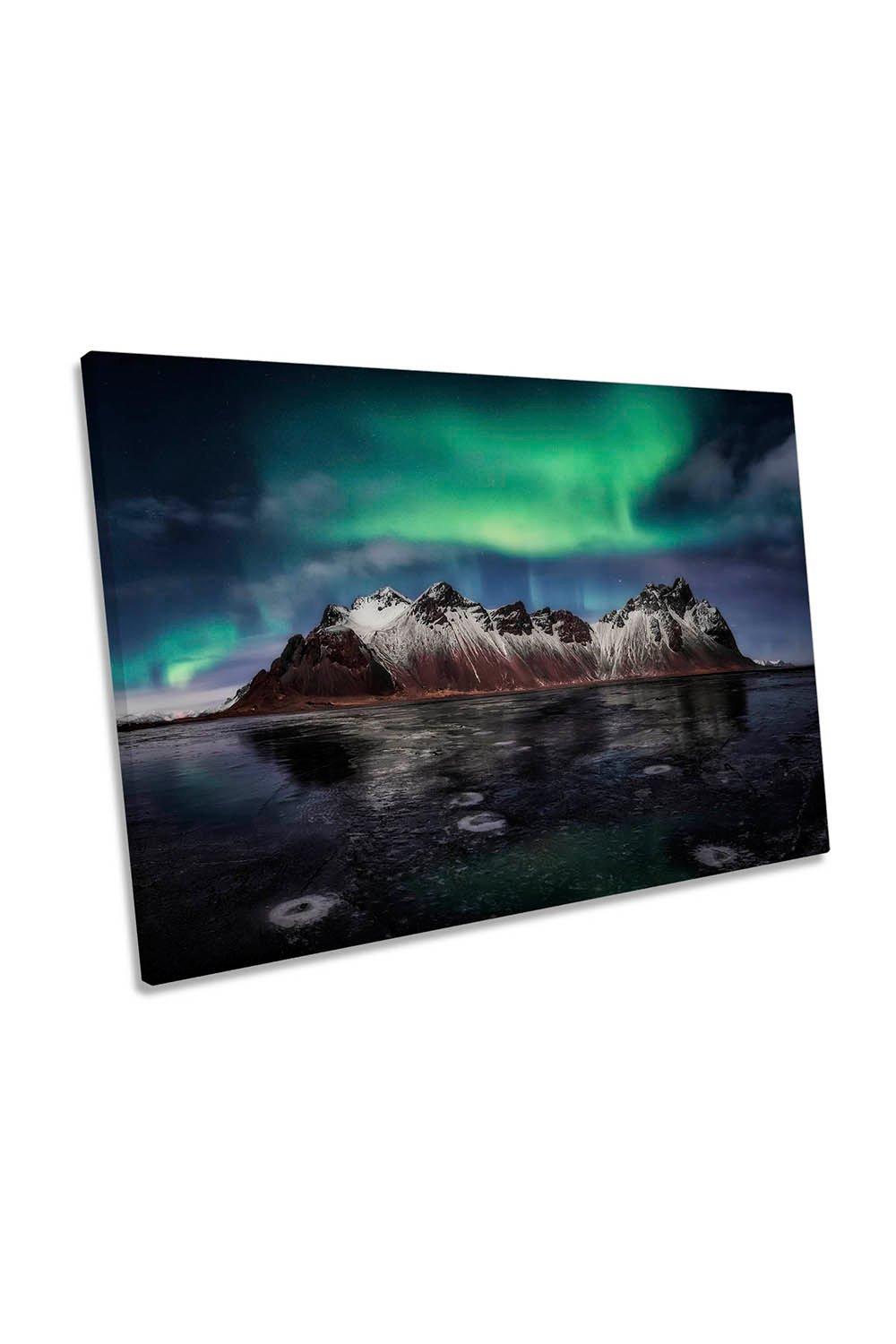 Enchanted Stokksnes Mountain Northern Lights Canvas Wall Art Picture Print