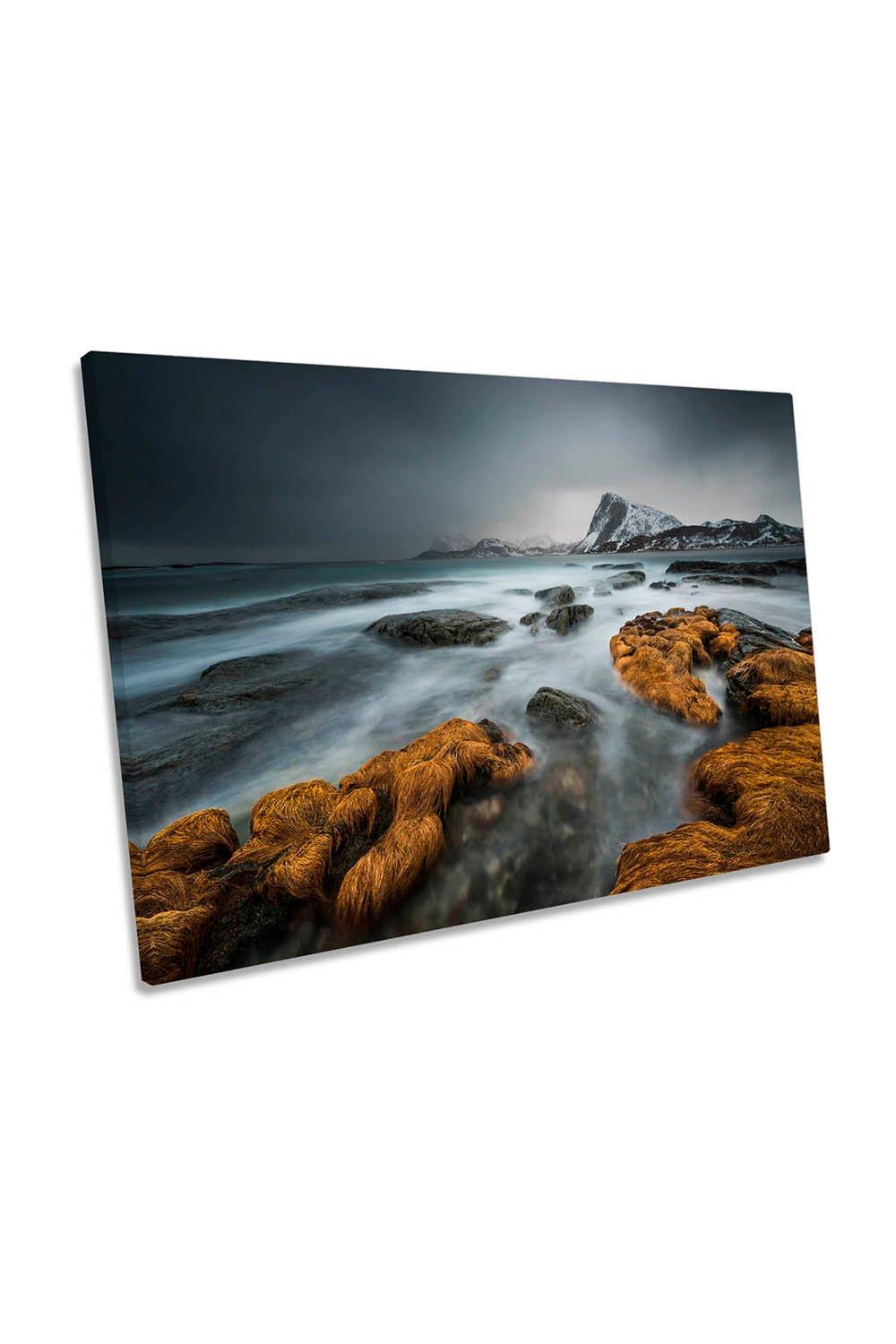 Stormy Seascape Mountains Coastal Canvas Wall Art Picture Print