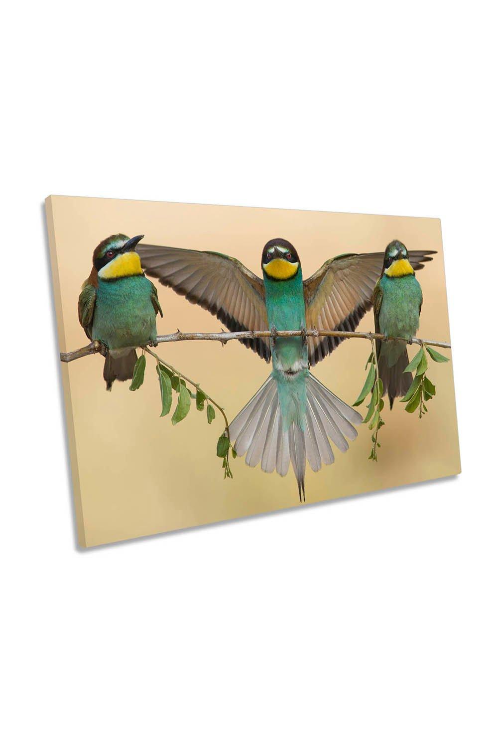 Bee-Eaters Trio Birds Wildlife Canvas Wall Art Picture Print