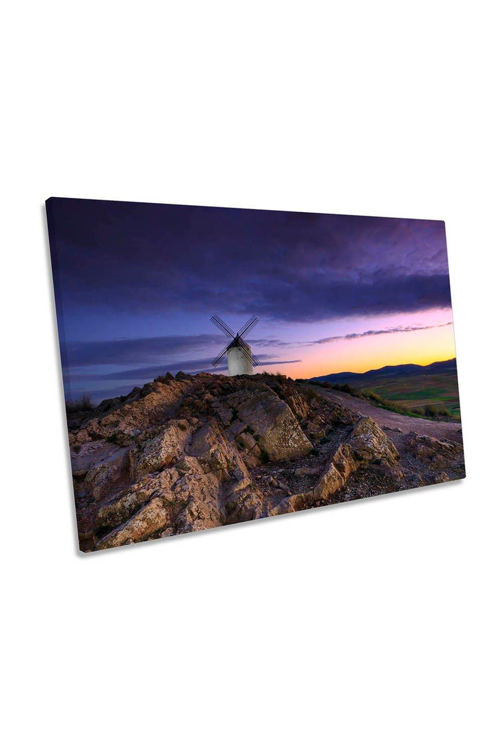 Windmill Sunset Spain Landscape Canvas Wall Art Picture Print