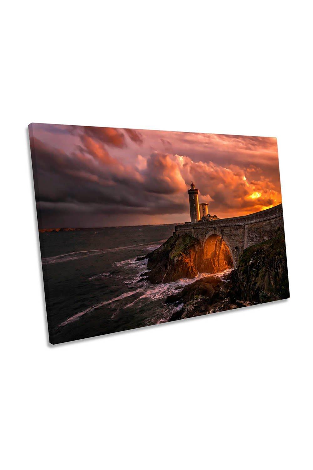 Sun is Down Lighthouse Sunset Brittany Canvas Wall Art Picture Print