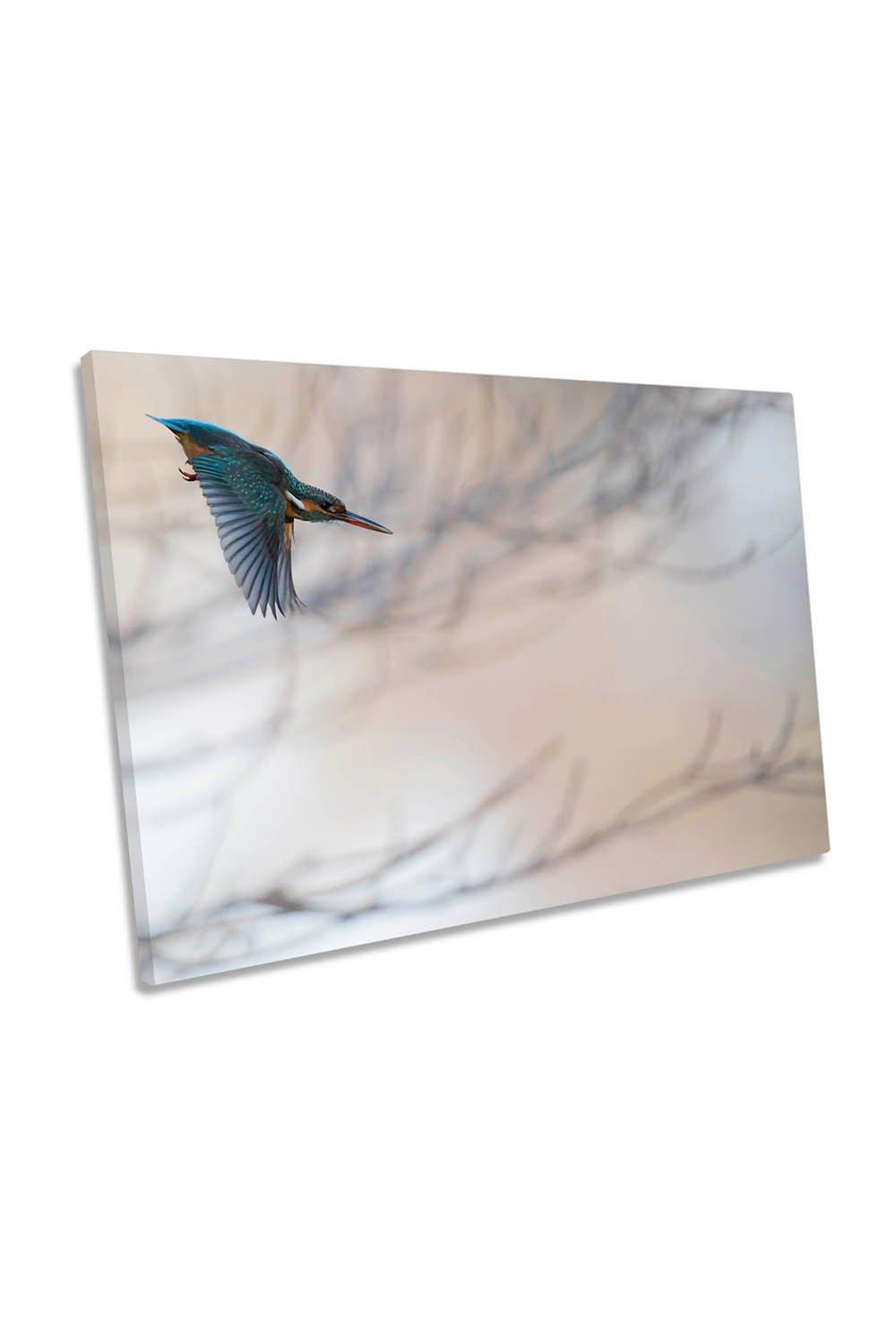 Kingfisher Bird in Action Nature Canvas Wall Art Picture Print