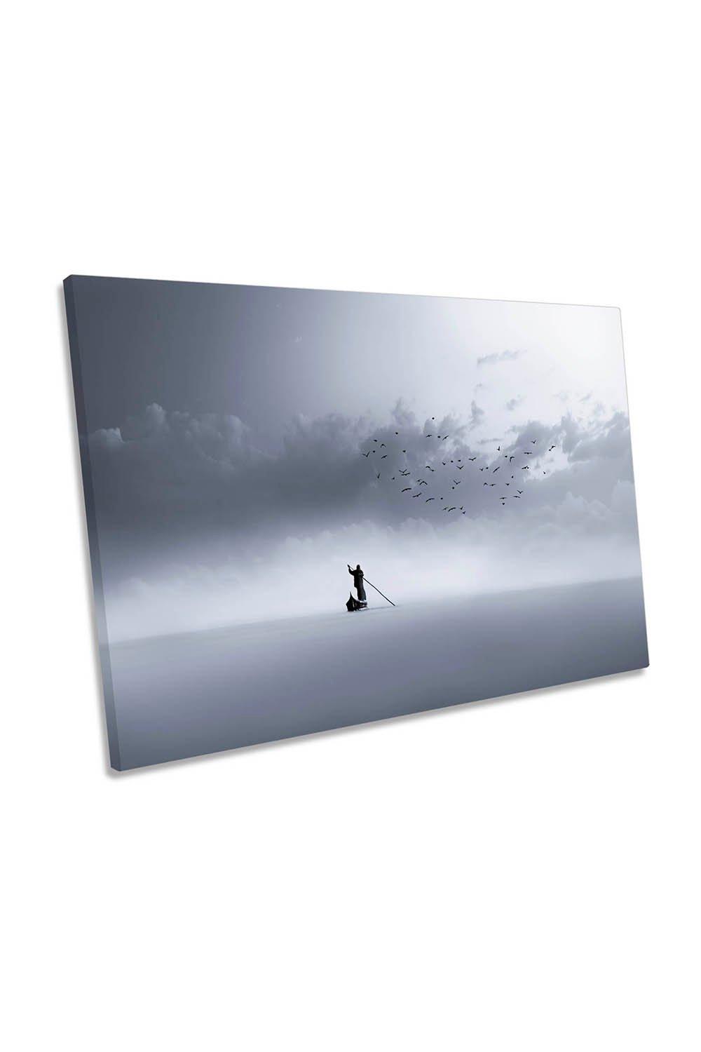 The Way Back Dreamy Boat Birds Canvas Wall Art Picture Print