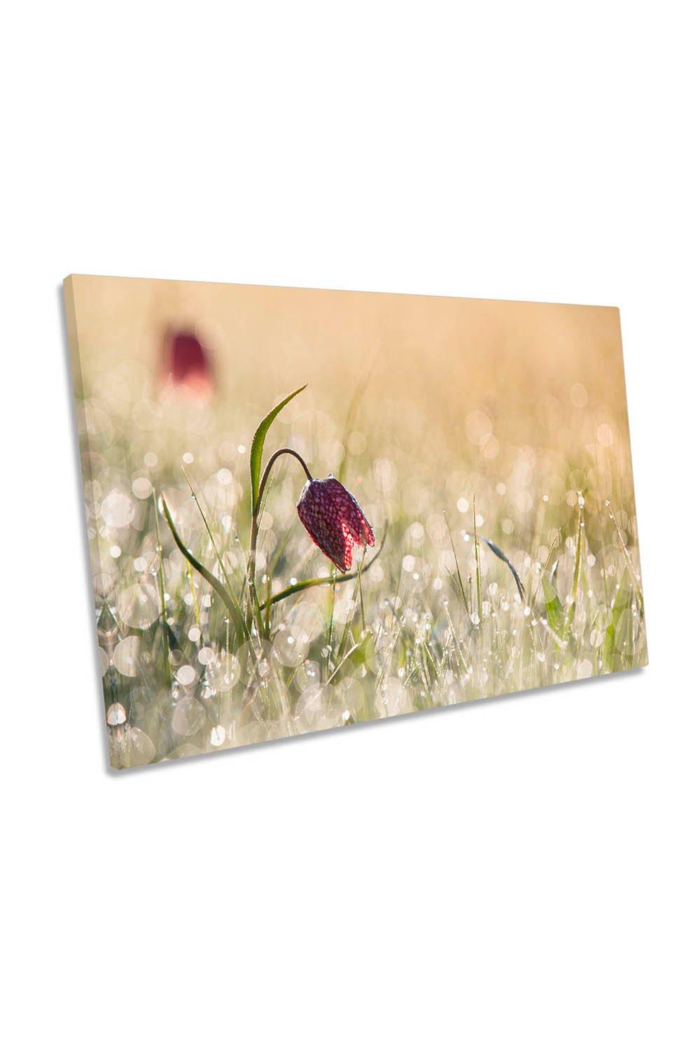 Morning Dew Floral Flowers Beige Canvas Wall Art Picture Print