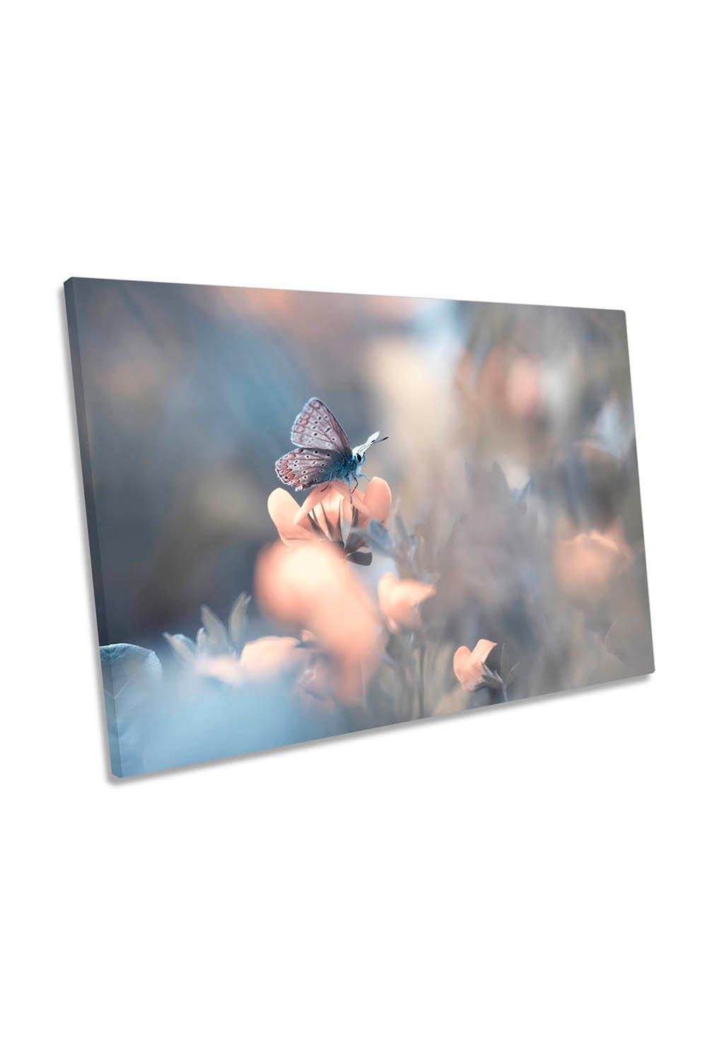 Butterfly Pink Flower Floral Canvas Wall Art Picture Print
