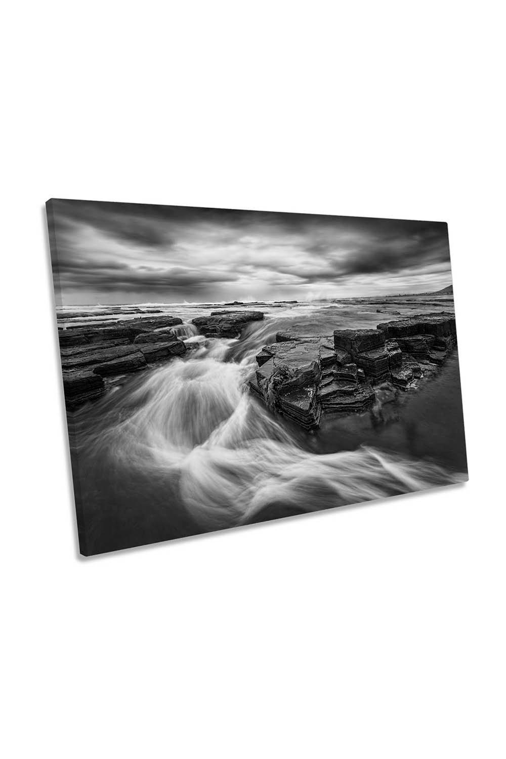 Dance of Water Seascape Black and White Canvas Wall Art Picture Print