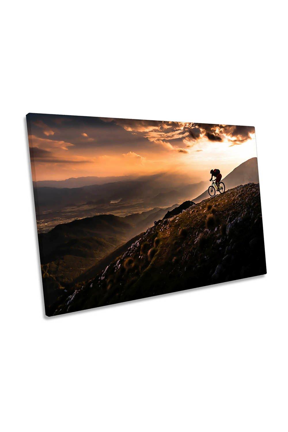 Sunset Ride Mountain Bike Canvas Wall Art Picture Print