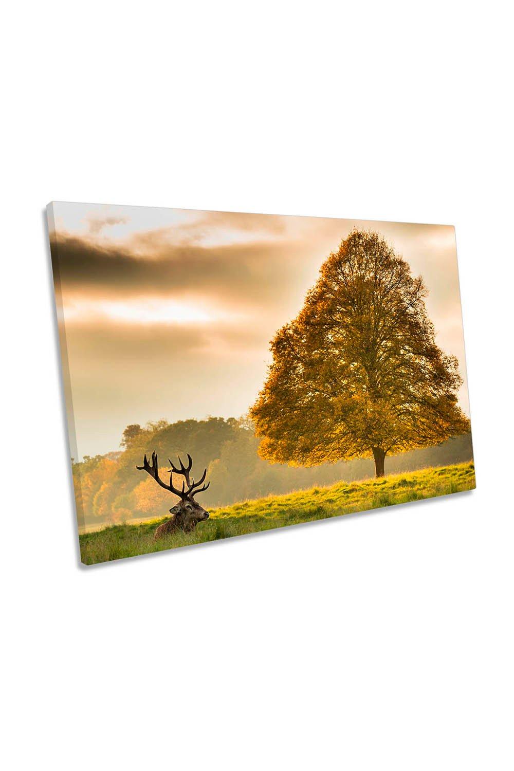 Deer Stag Antlers Tree Landscape Canvas Wall Art Picture Print