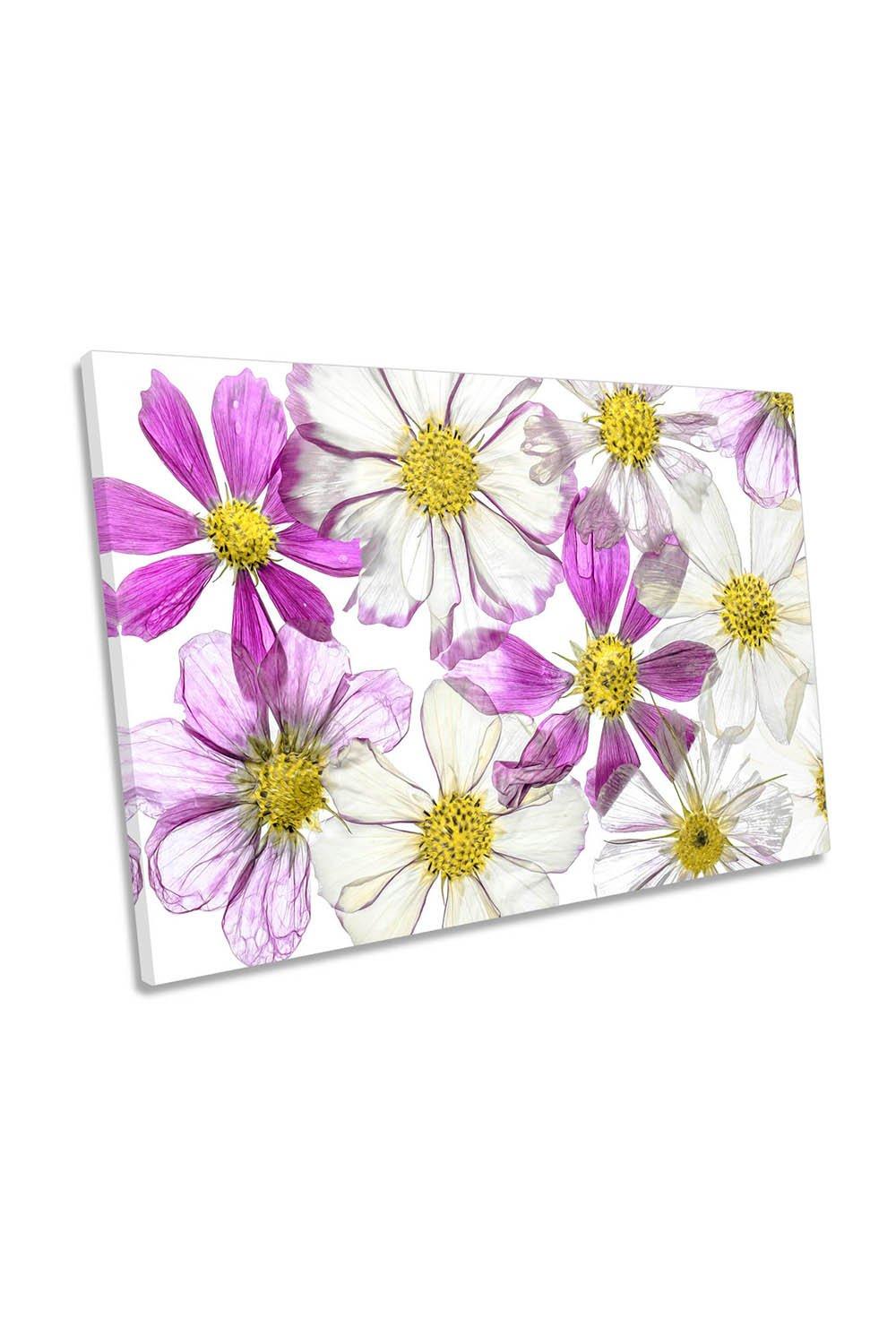 Summer Flowers Pink Floral White Canvas Wall Art Picture Print
