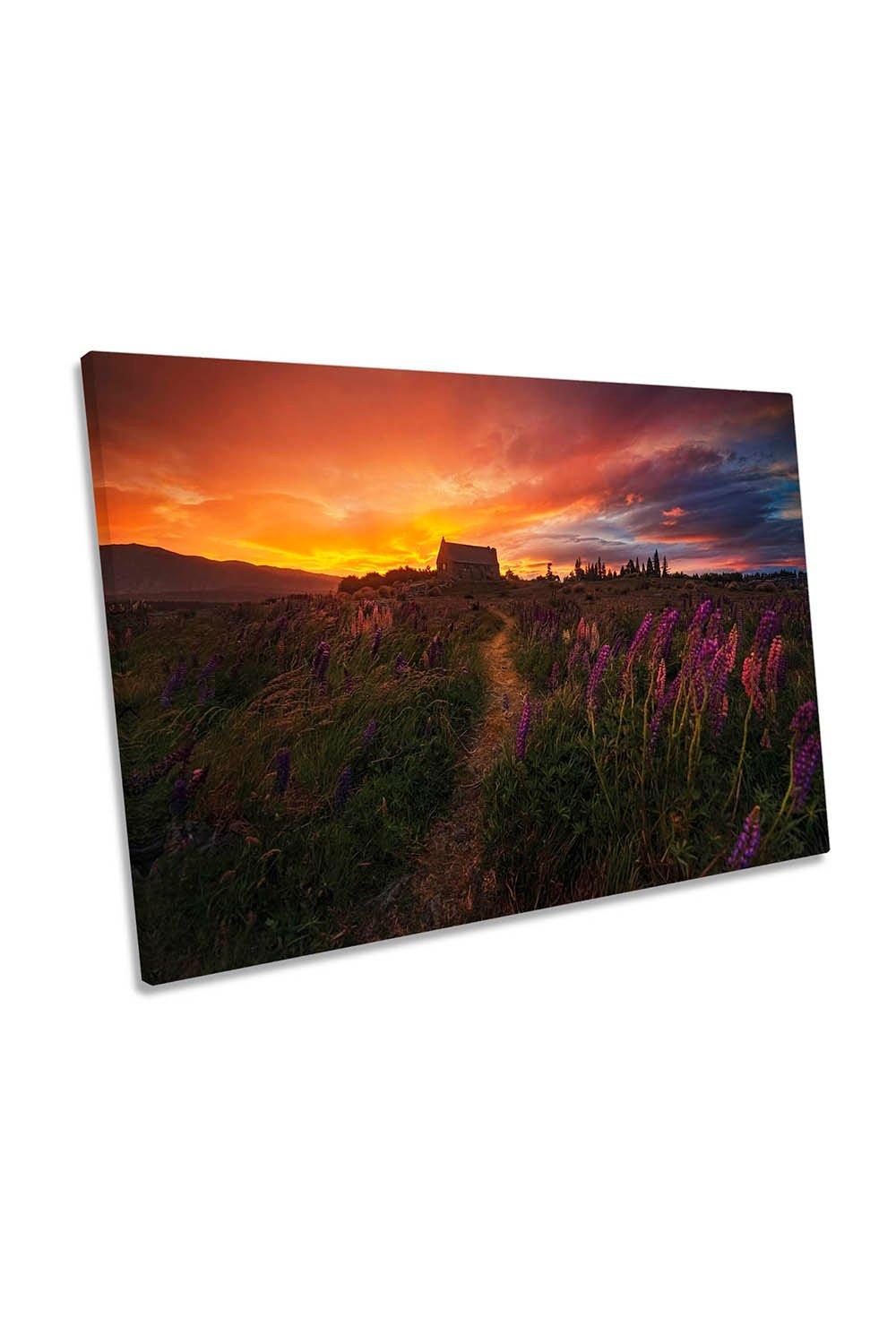 In the Wind Sunset Meadow Farm House Canvas Wall Art Picture Print