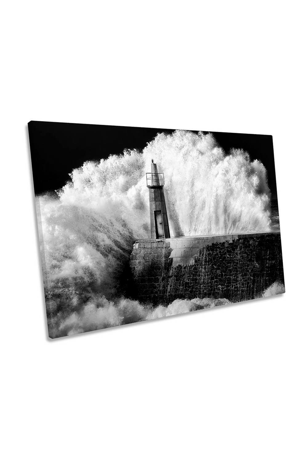 The Lighthouse Crashing Wave Canvas Wall Art Picture Print
