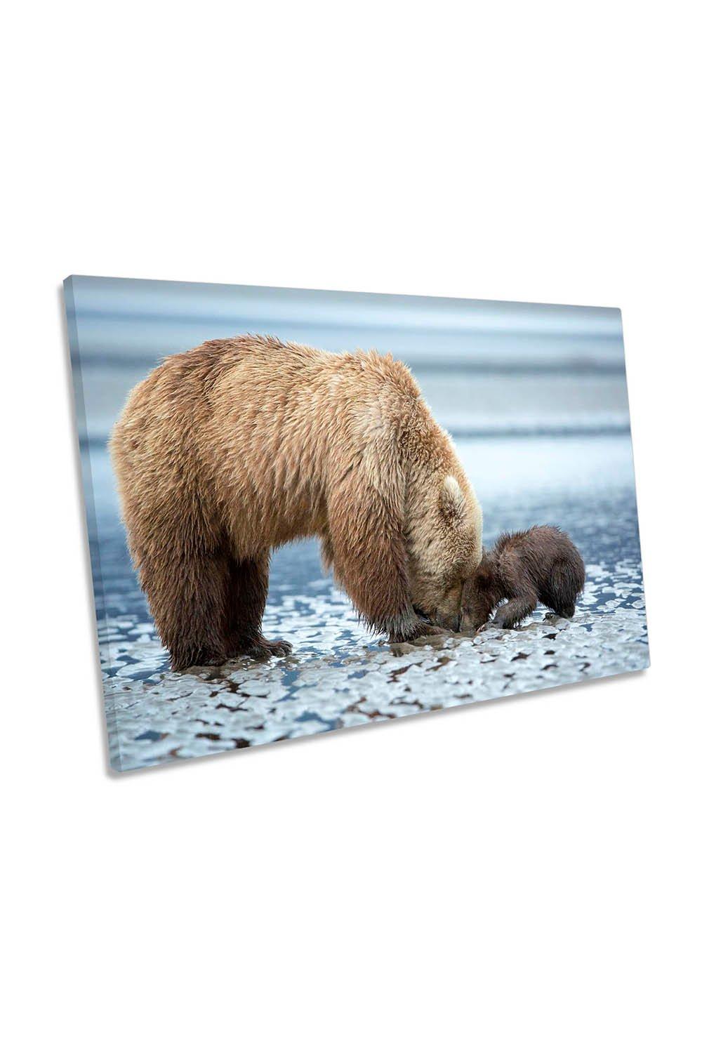 Tender Teaching Bears Family Canvas Wall Art Picture Print