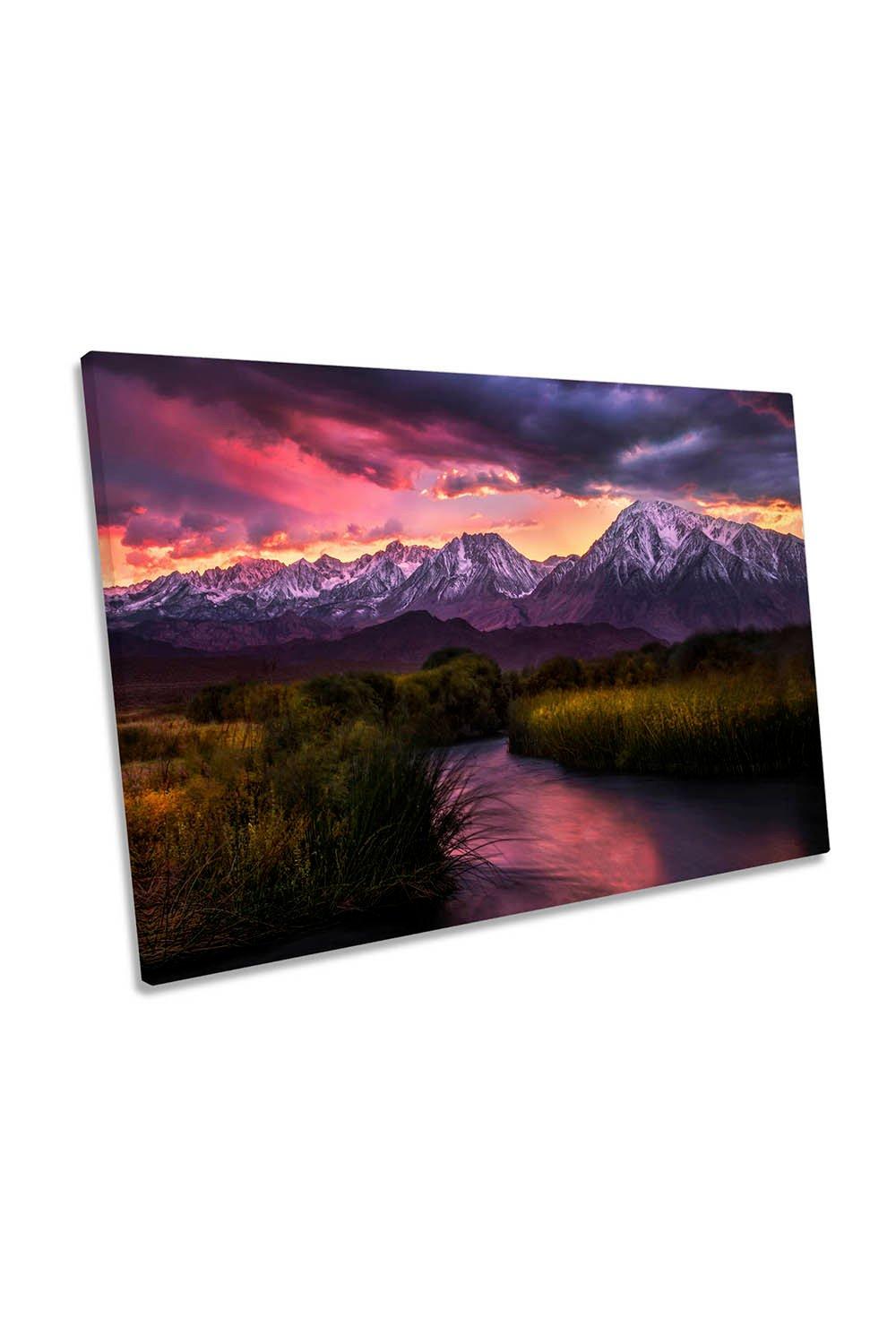 Owens River Alpenglow Mountain Landscape Canvas Wall Art Picture Print