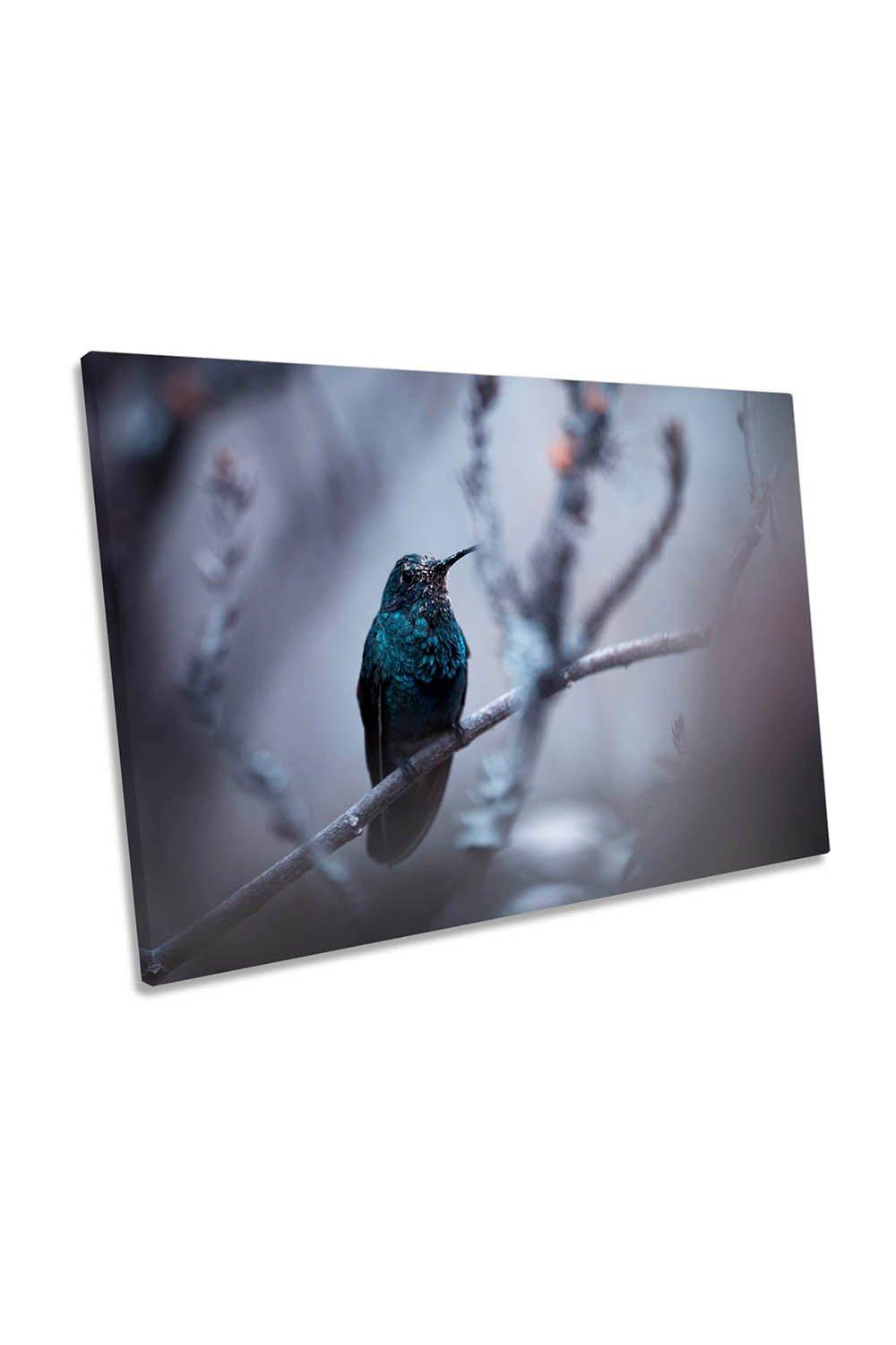Electric Blue Hummingbird Wildlife Canvas Wall Art Picture Print