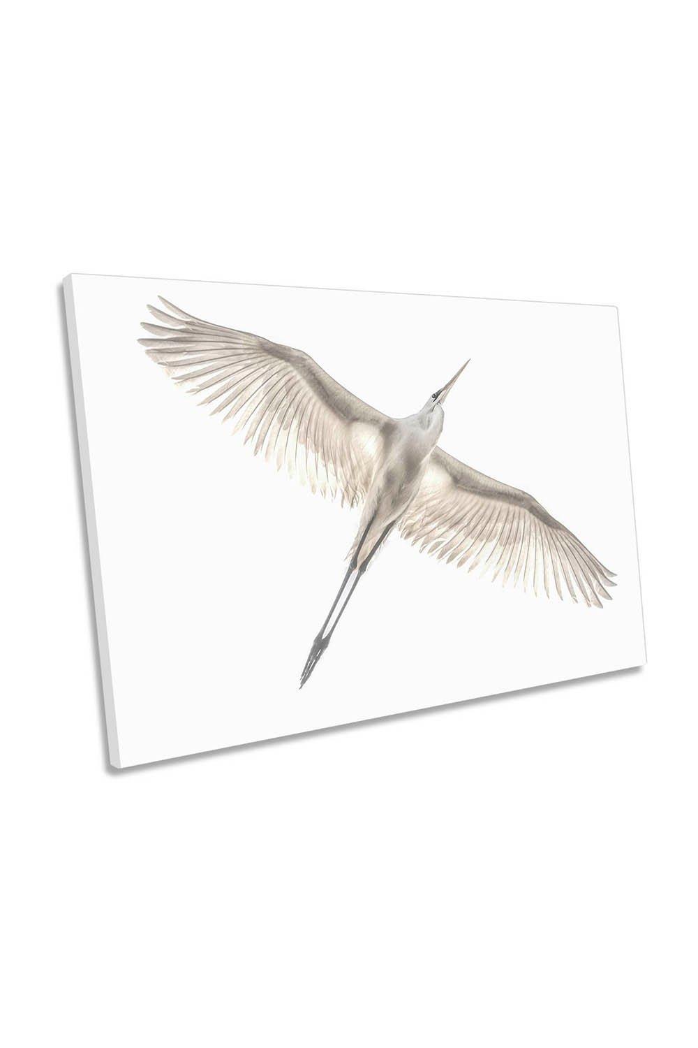 Flying Great Egret Bird White Canvas Wall Art Picture Print