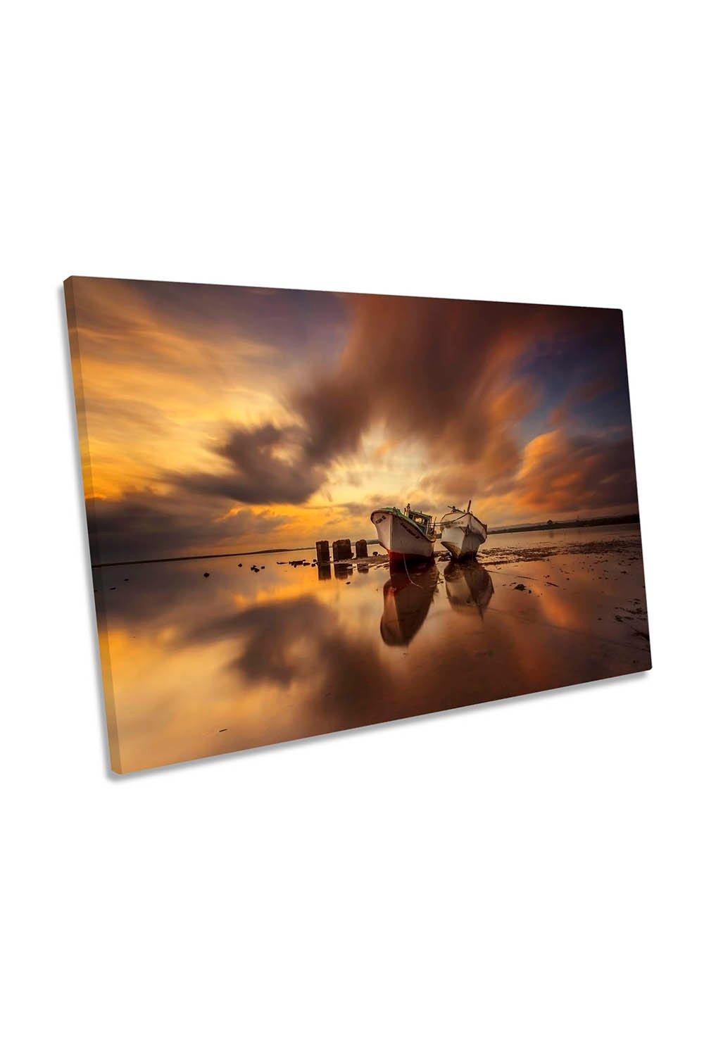 The Duo in Morning Boats Harbour Canvas Wall Art Picture Print