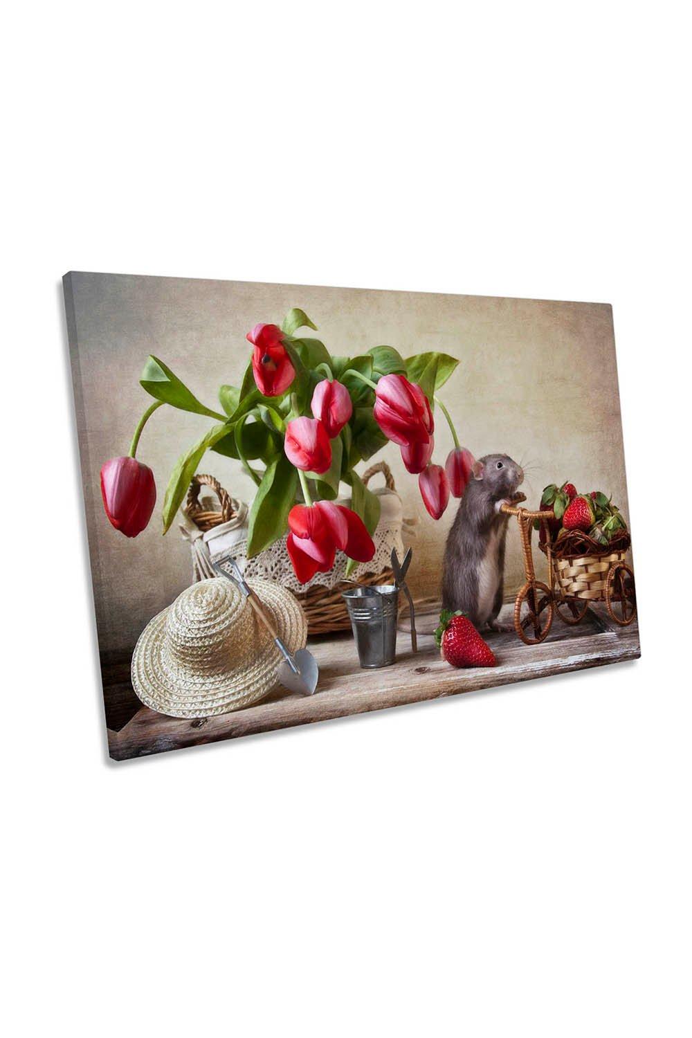 The Farmer Mouse Flowers Canvas Wall Art Picture Print