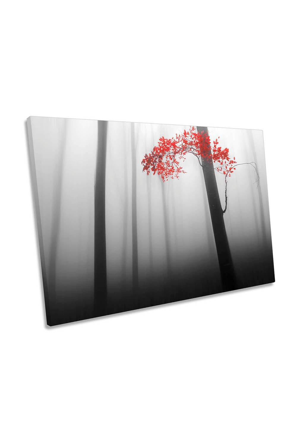 Illusion Red Leaves Misty Forest Canvas Wall Art Picture Print