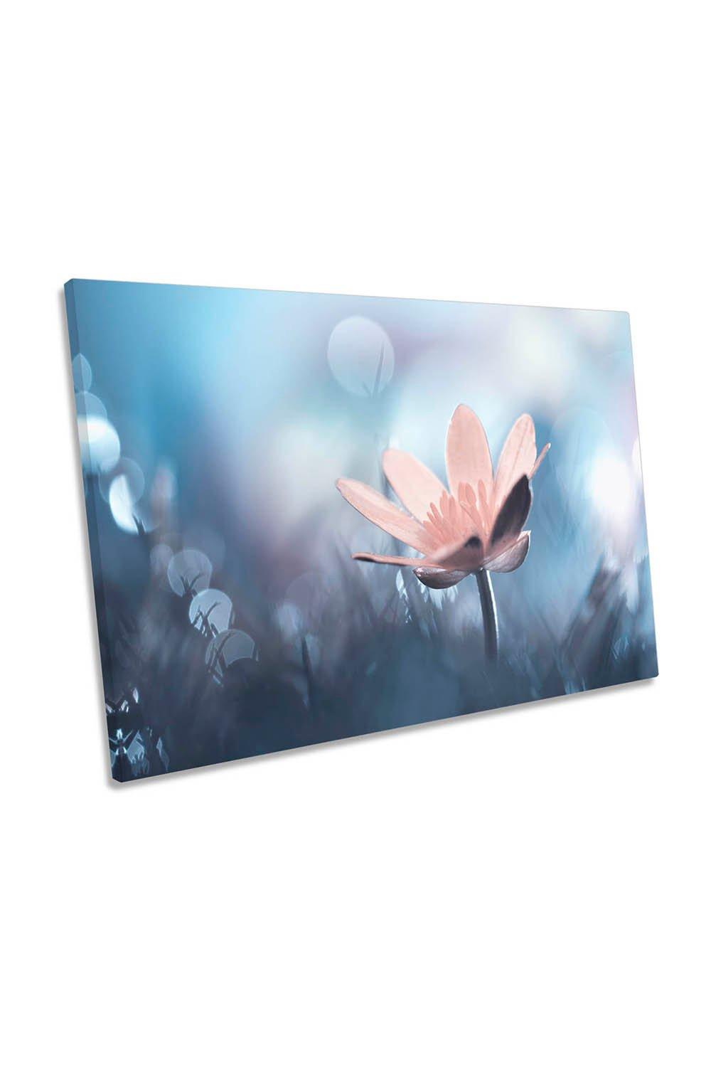 Mellow Blue Mood Pink Flower Floral Canvas Wall Art Picture Print