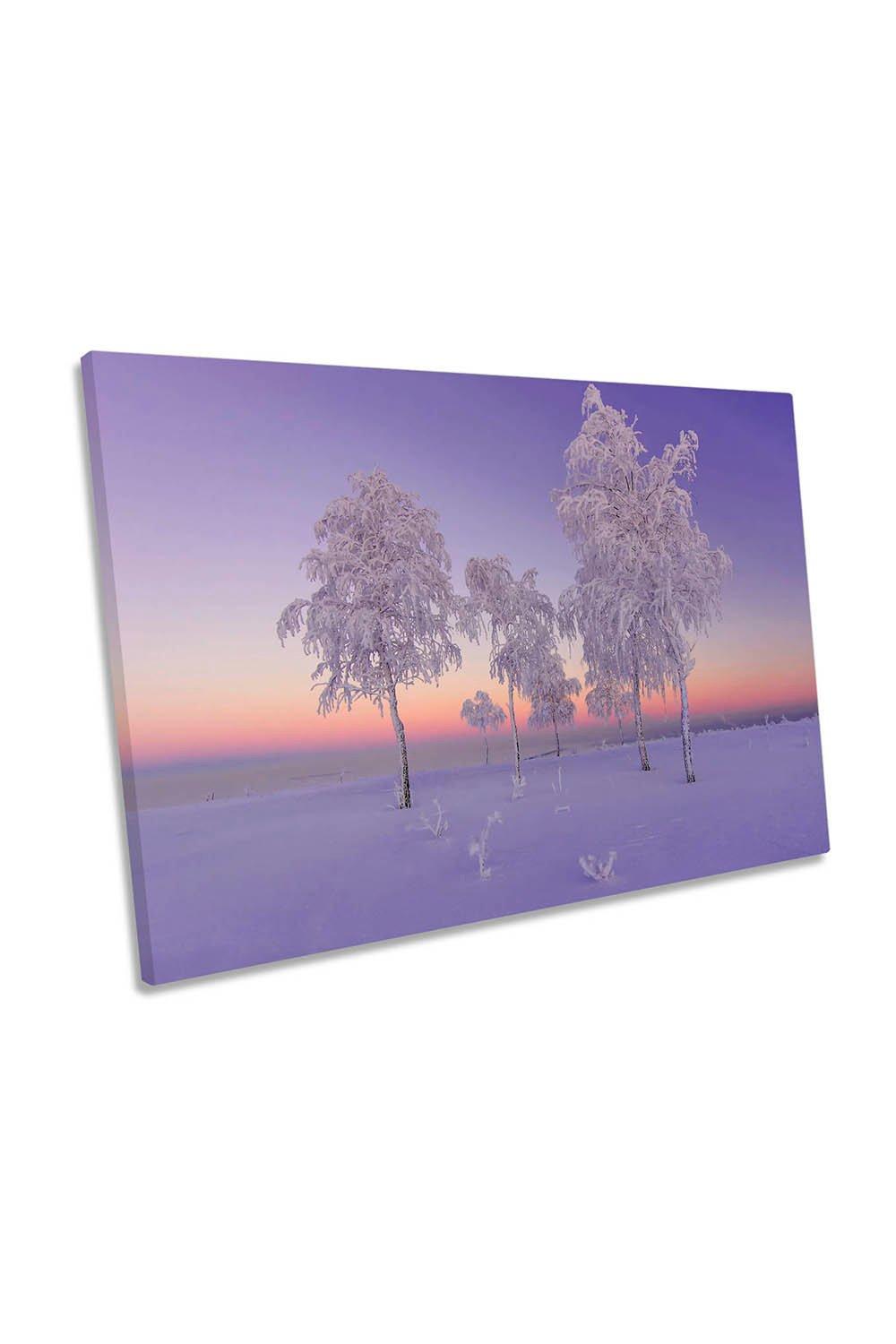 January Evening Purple Sunset Snow Canvas Wall Art Picture Print