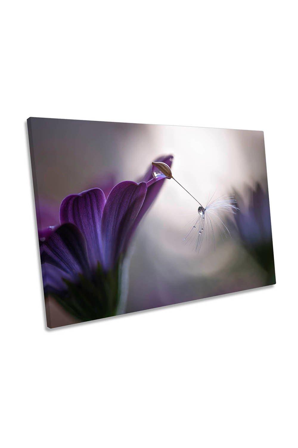 Purple Rain Water Drop Floral Canvas Wall Art Picture Print