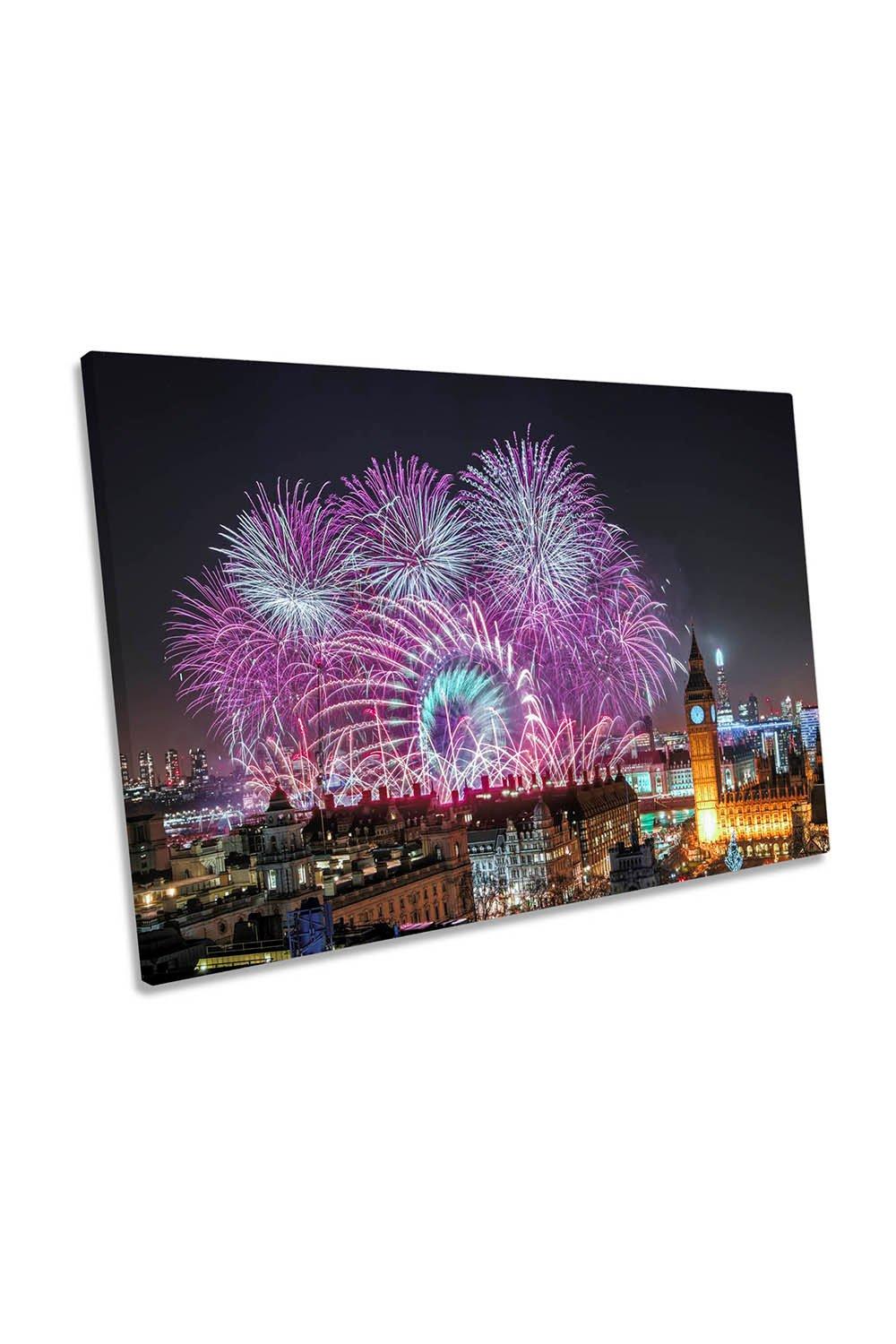 London City Fireworks Skyline Canvas Wall Art Picture Print