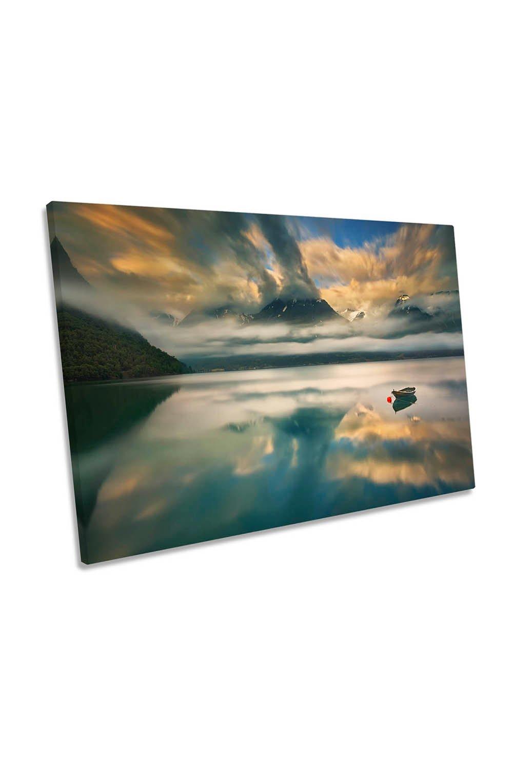 One Browko Hjelle Norway Fjord Boat Mountains Canvas Wall Art Picture Print
