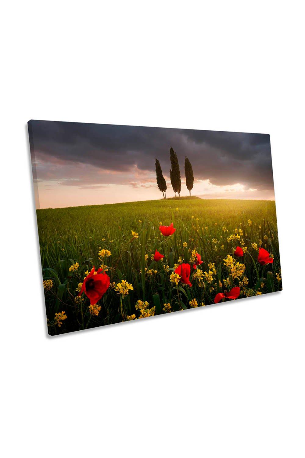 Blooming Tuscany Landscape Flowers Canvas Wall Art Picture Print