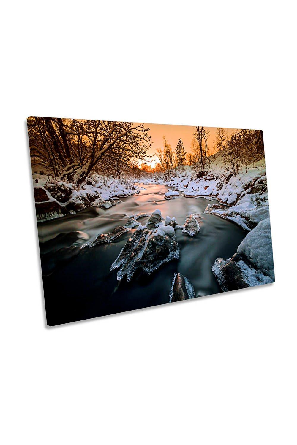 The Sunset River Frosty Landscape Canvas Wall Art Picture Print