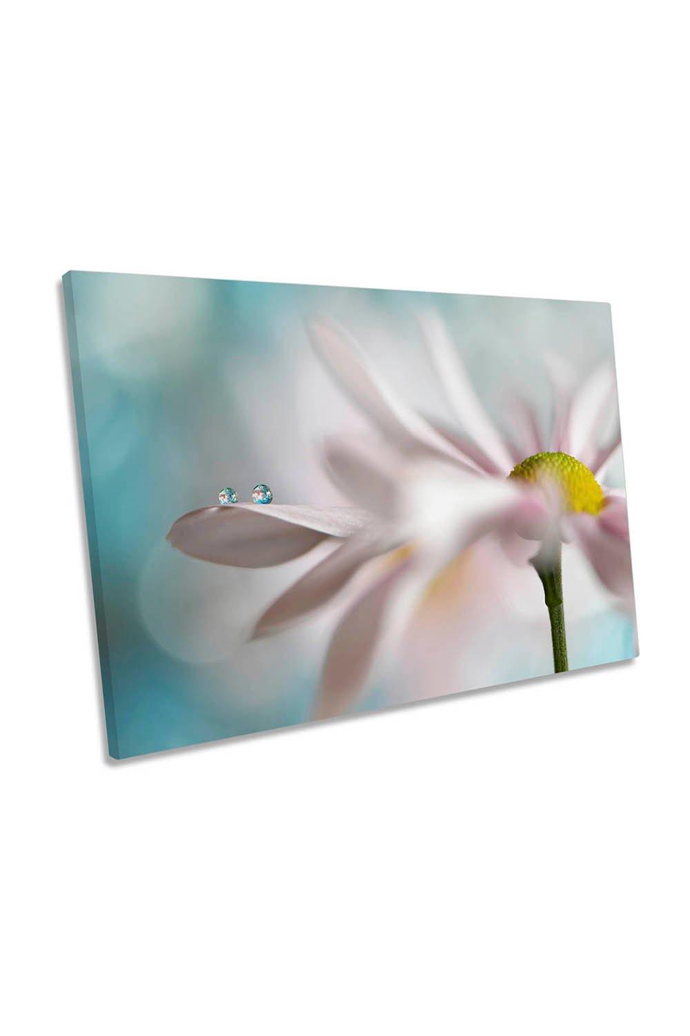 Tiny Duo Waterdrops Pink Flower Canvas Wall Art Picture Print