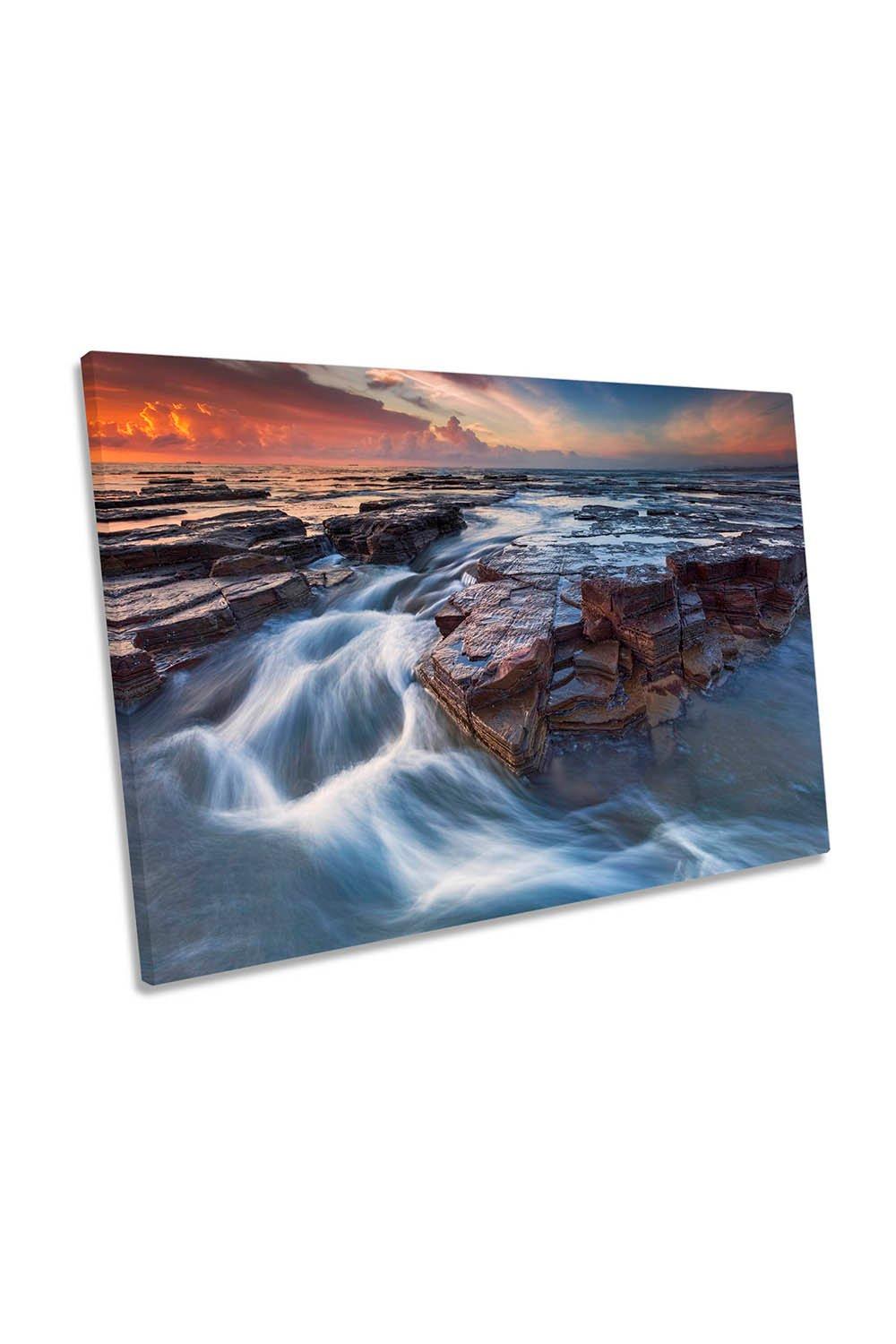 Dance of Water Seascape Orange Canvas Wall Art Picture Print