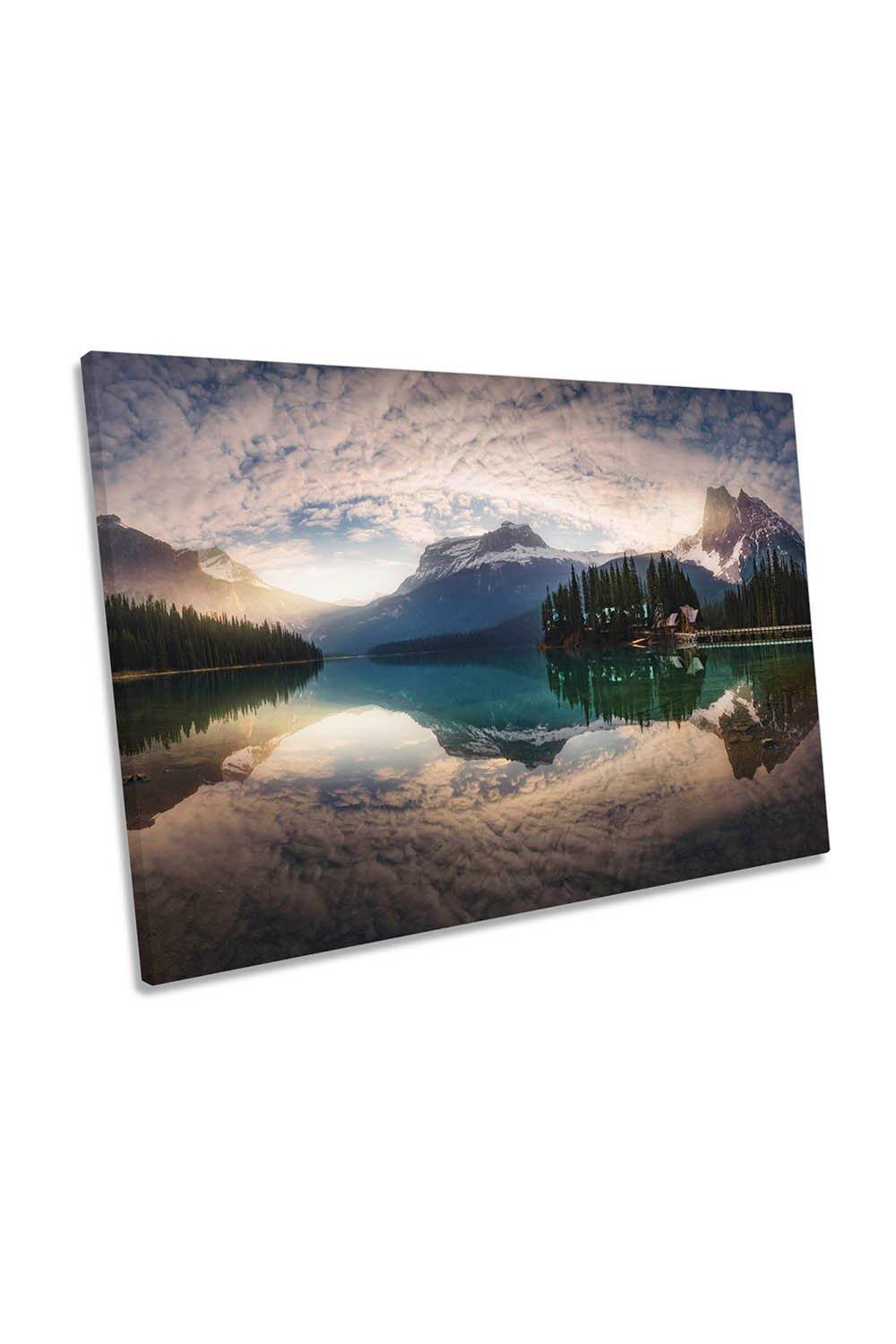 Mirror Emerald Canada Rockies Mountains Canvas Wall Art Picture Print
