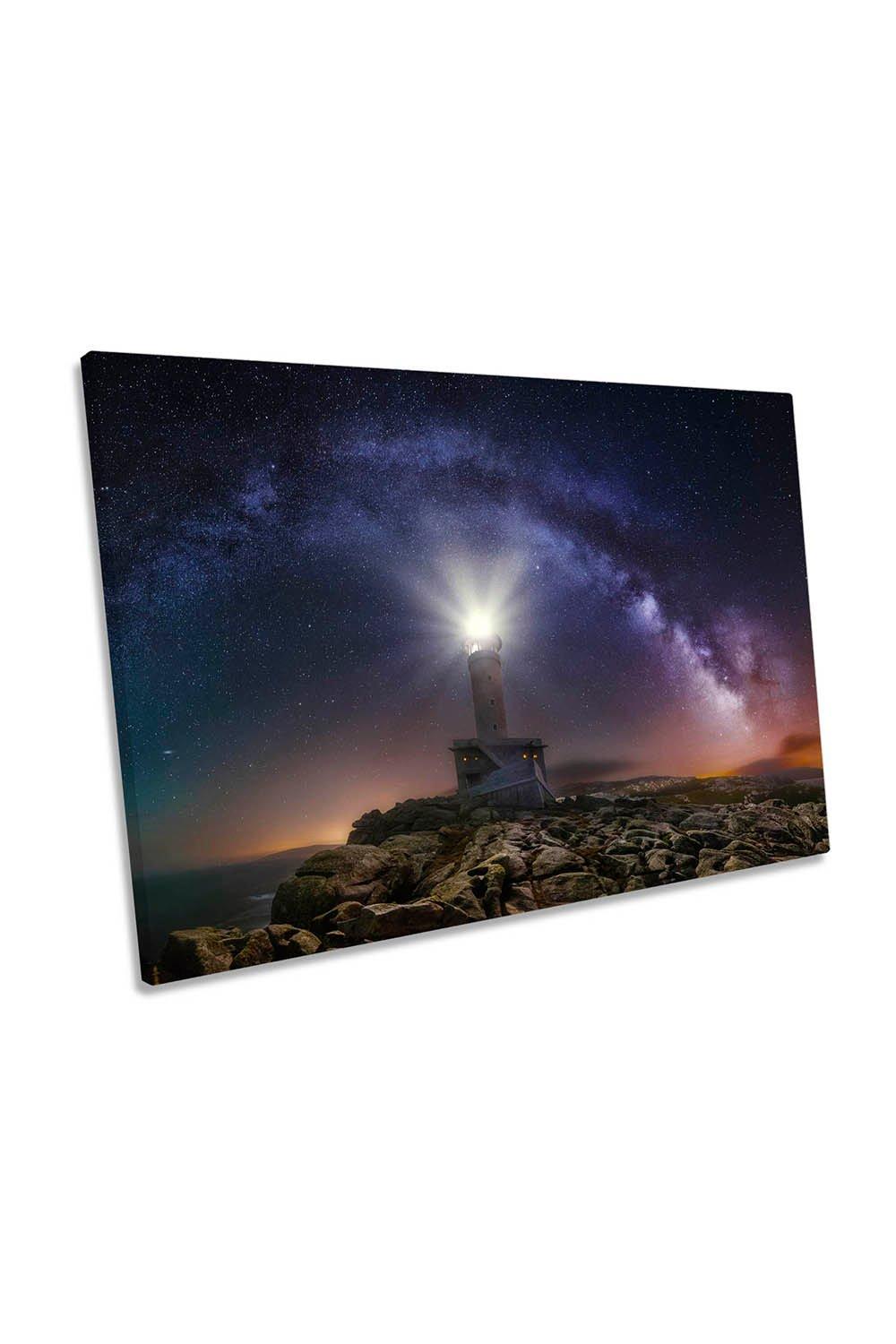 Lighthouse and Milky Way Canvas Wall Art Picture Print