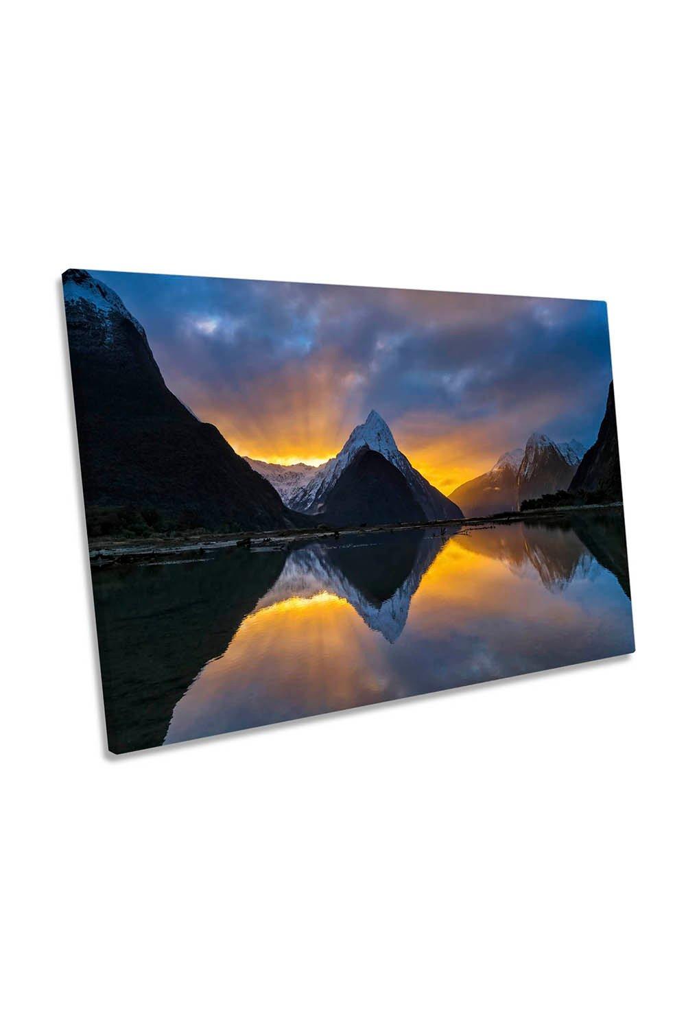 Milford Sound Sunset Mountain New Zealand Canvas Wall Art Picture Print