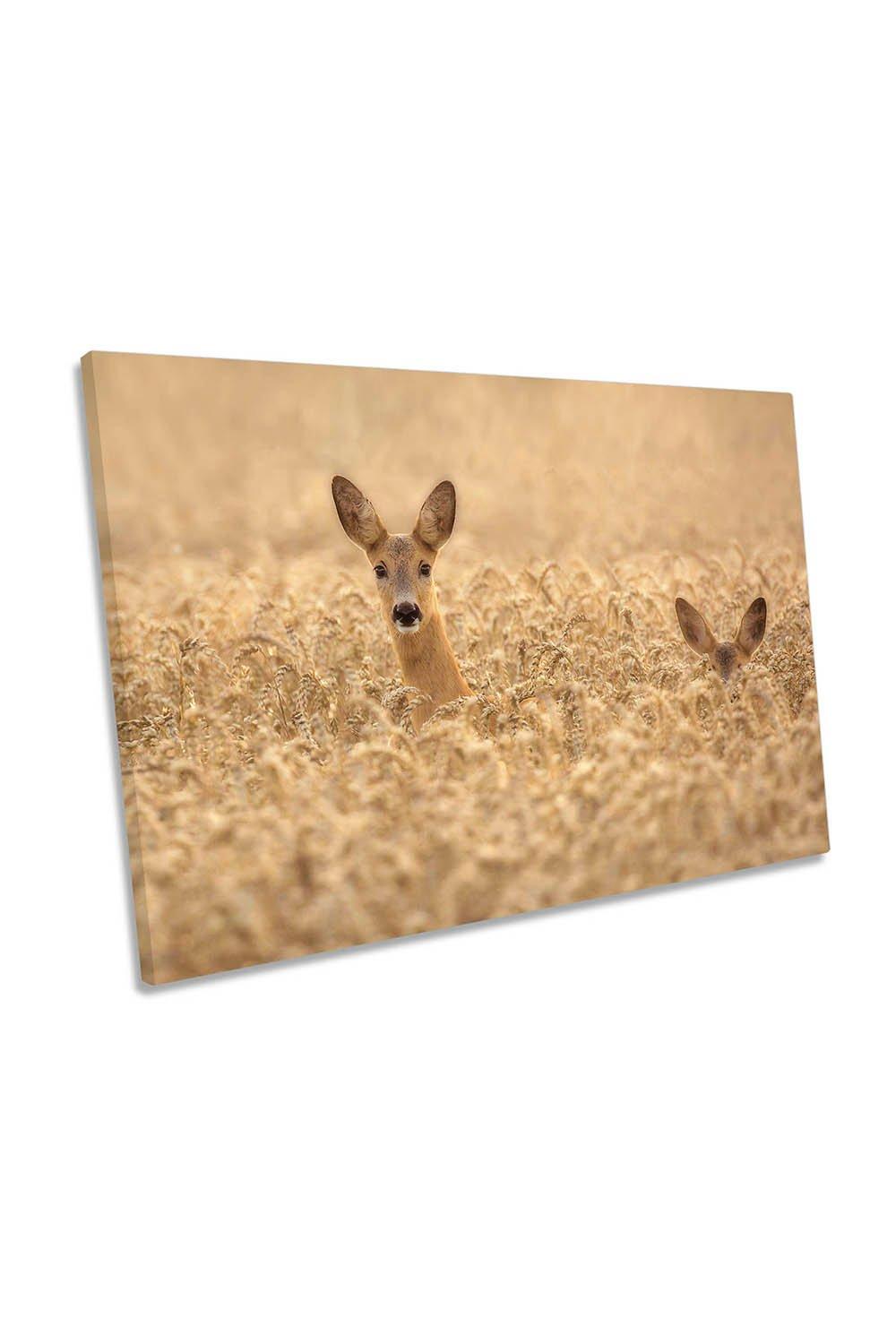 Mother with Child Deer Wildlife Canvas Wall Art Picture Print
