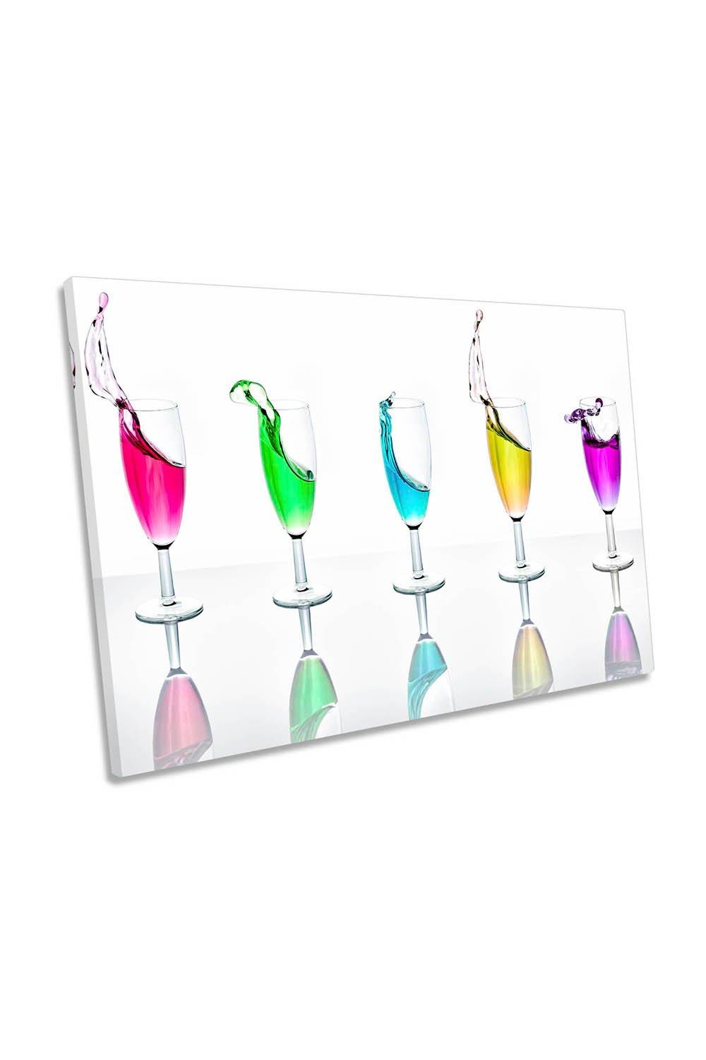 Splashes Cocktail Wine Glasses Kitchen Canvas Wall Art Picture Print