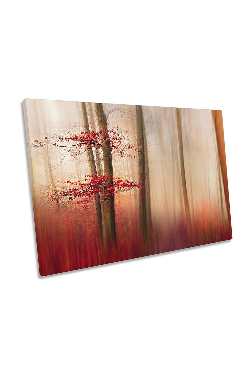 Red Leaves Forest Landscape Autumn Canvas Wall Art Picture Print