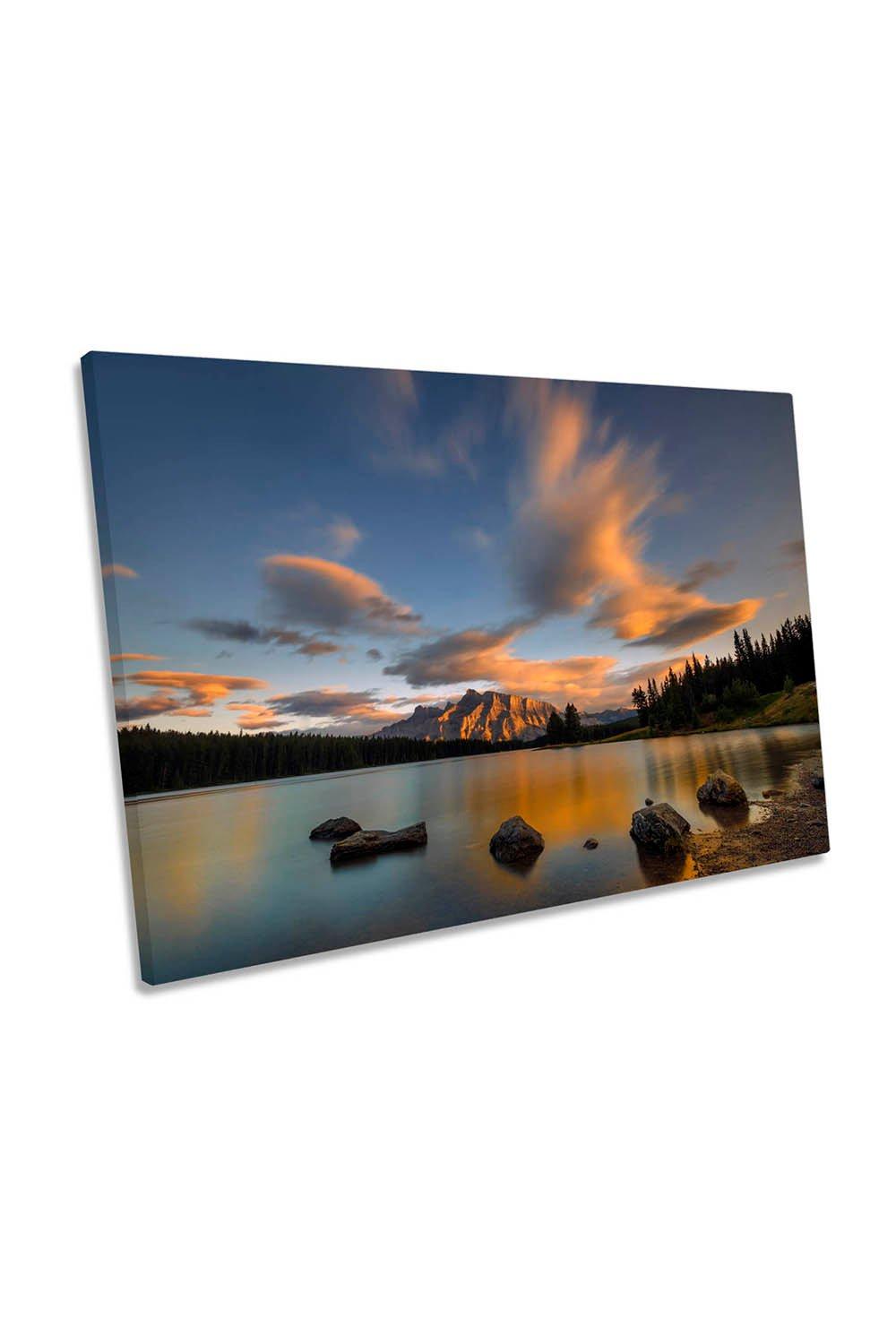 Two Jack Lake Sunset Canada Landscape Canvas Wall Art Picture Print