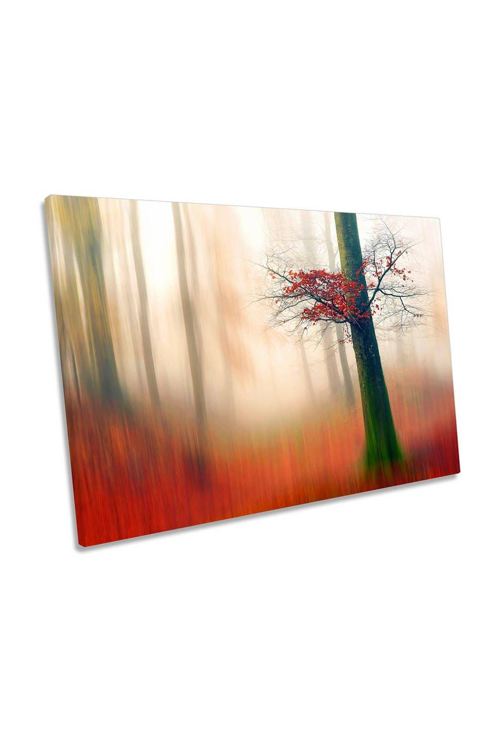 Red Leaves Forest Abstract Autumn Canvas Wall Art Picture Print