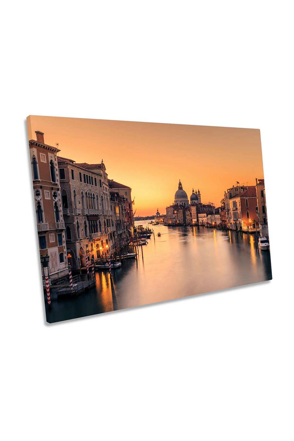 Dawn On Venice Italy Canals Orange Canvas Wall Art Picture Print